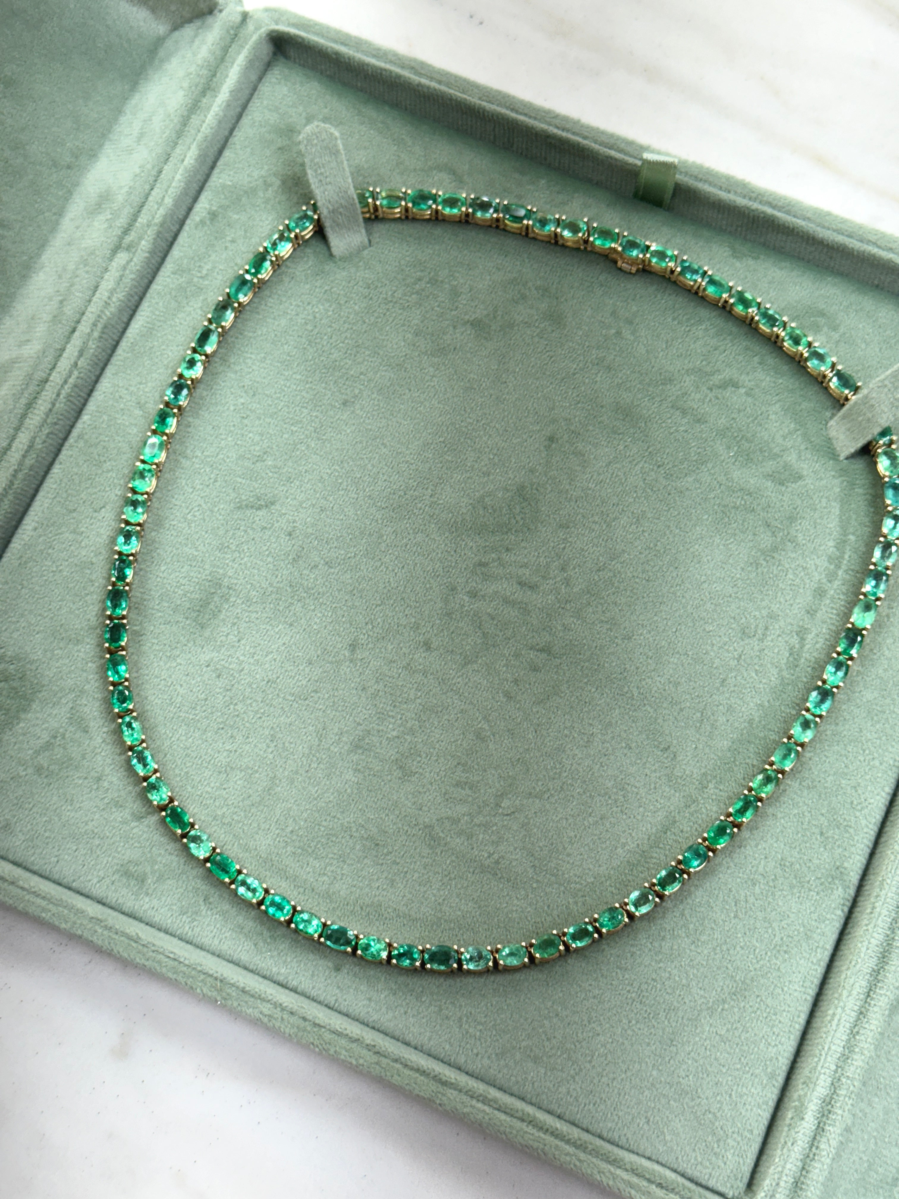 28.86tcw Oval Emerald Tennis Necklace 14K