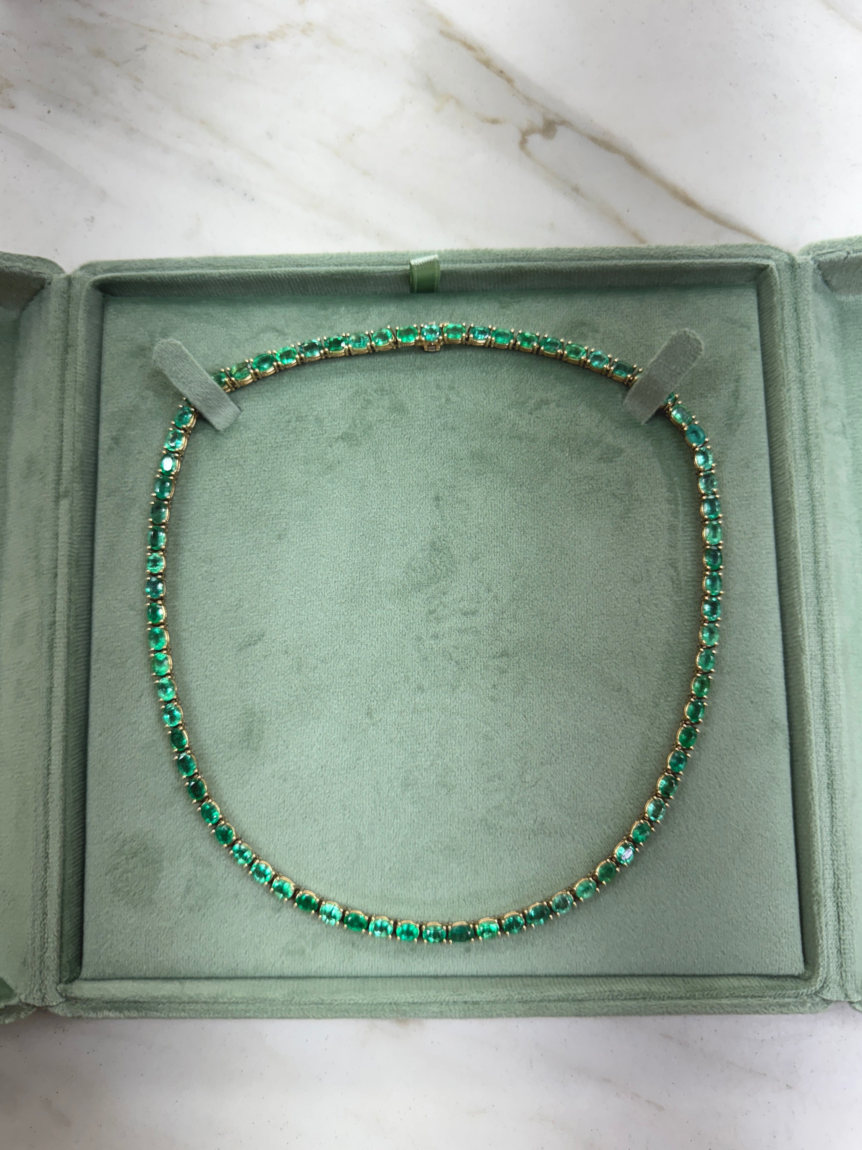 28.86tcw Oval Emerald Tennis Necklace 14K