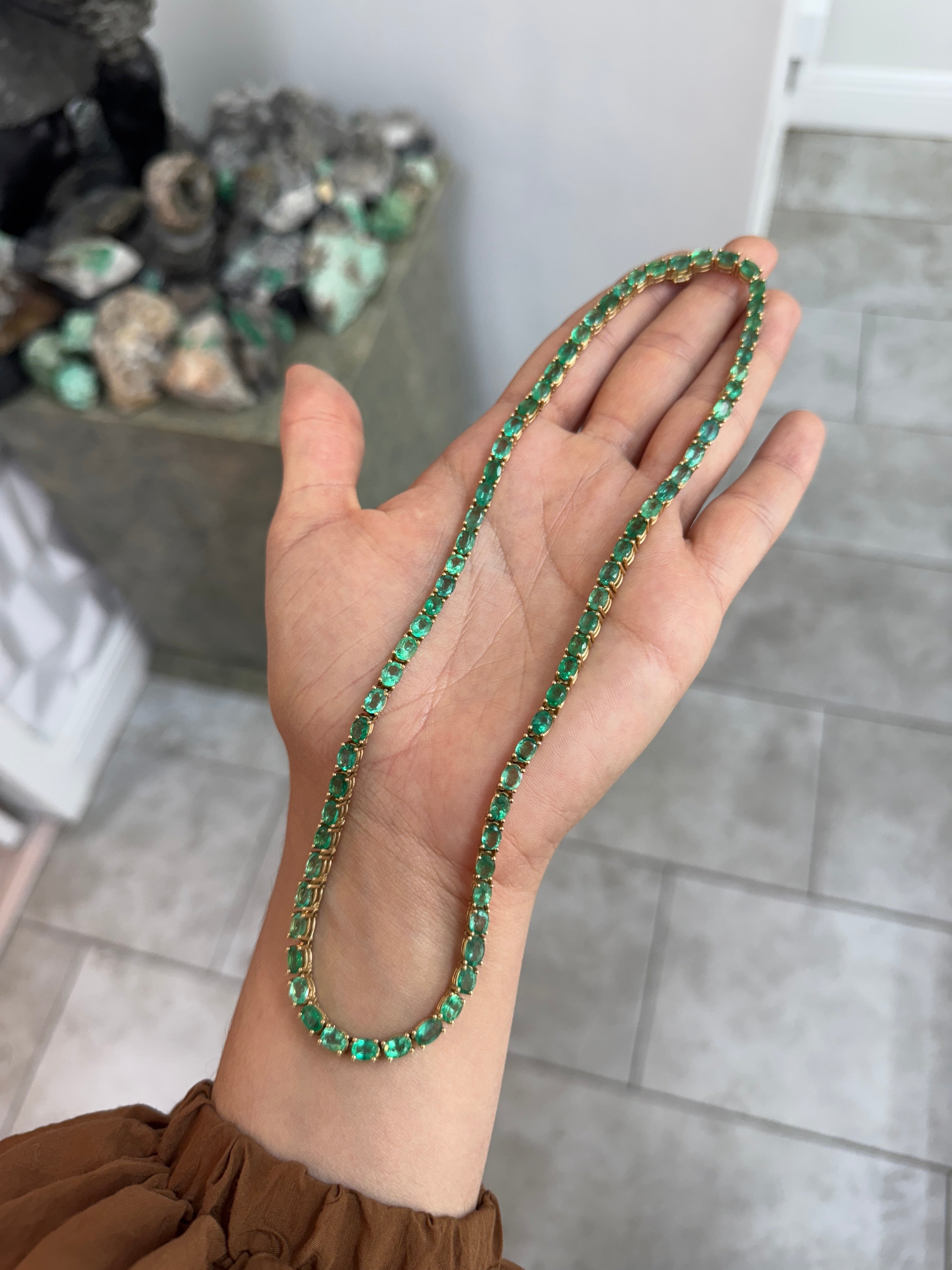 28.86tcw Oval Emerald Tennis Necklace 14K