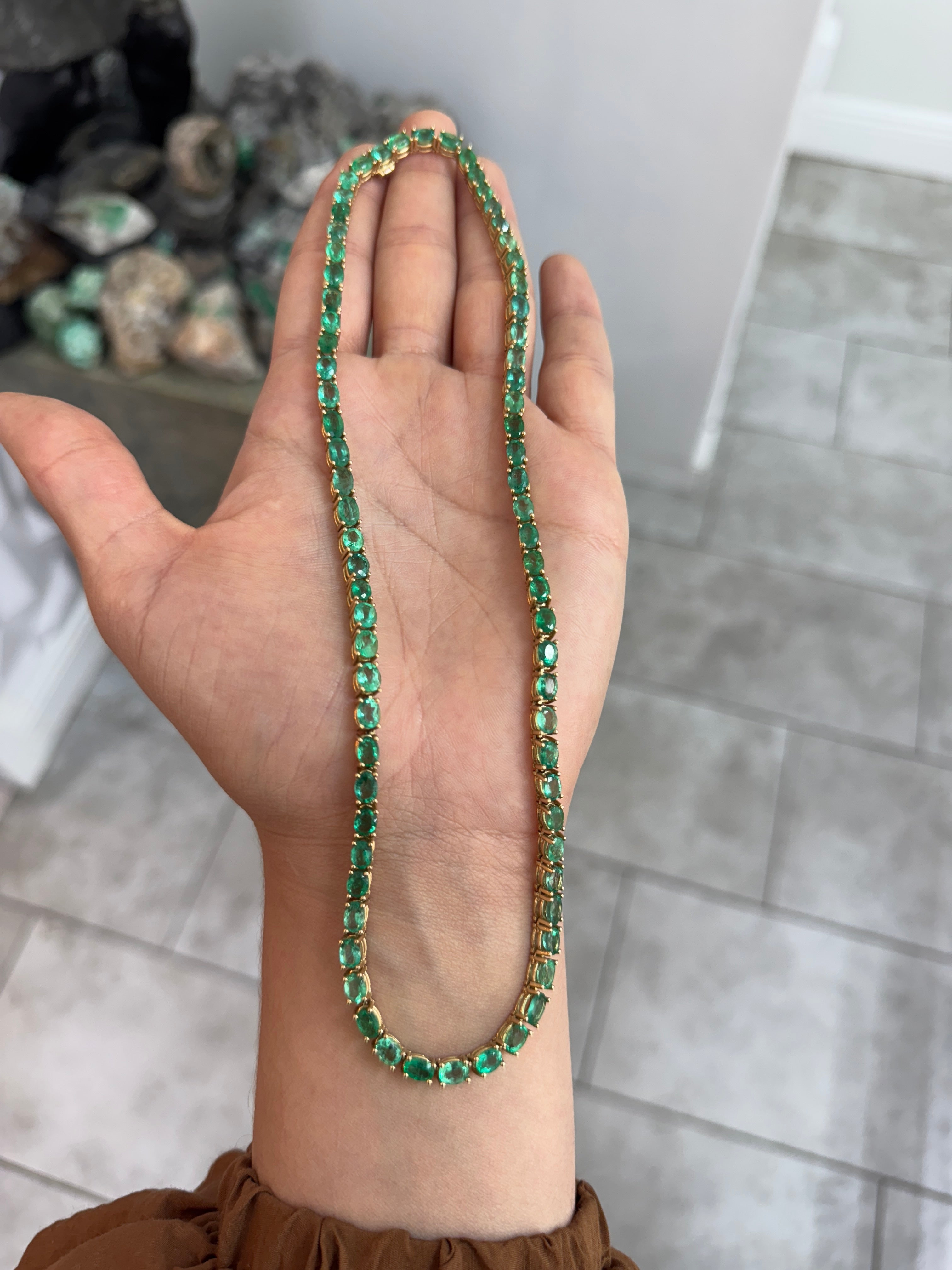 28.86tcw Oval Emerald Tennis Necklace 14K