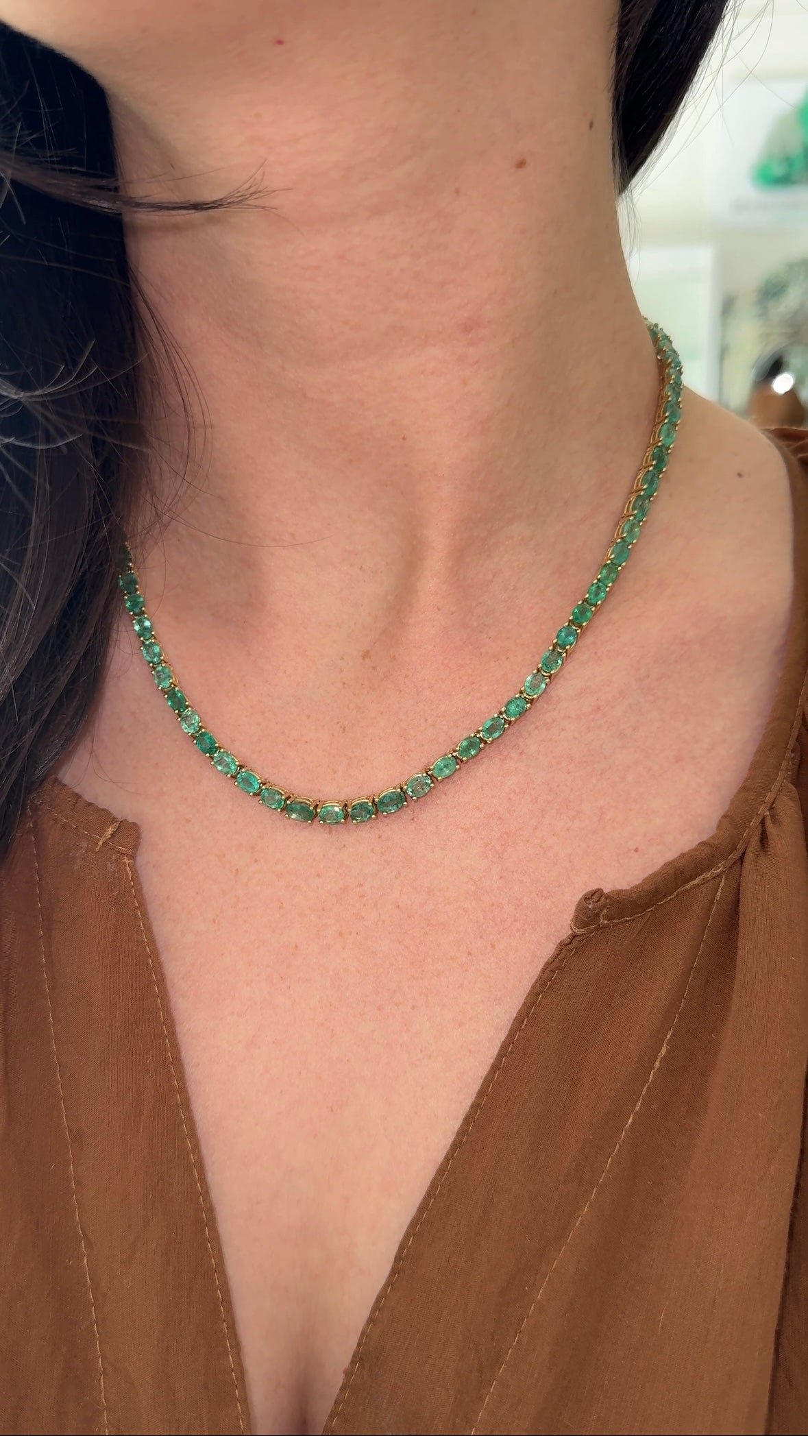 28.86tcw Oval Emerald Tennis Necklace 14K