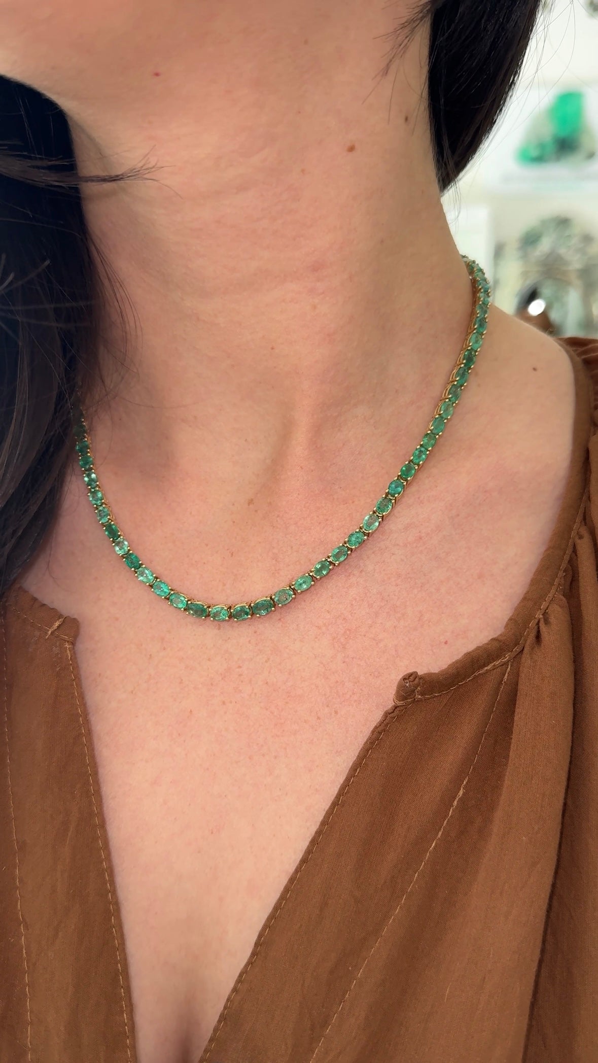28.86tcw Oval Emerald Tennis Necklace 14K