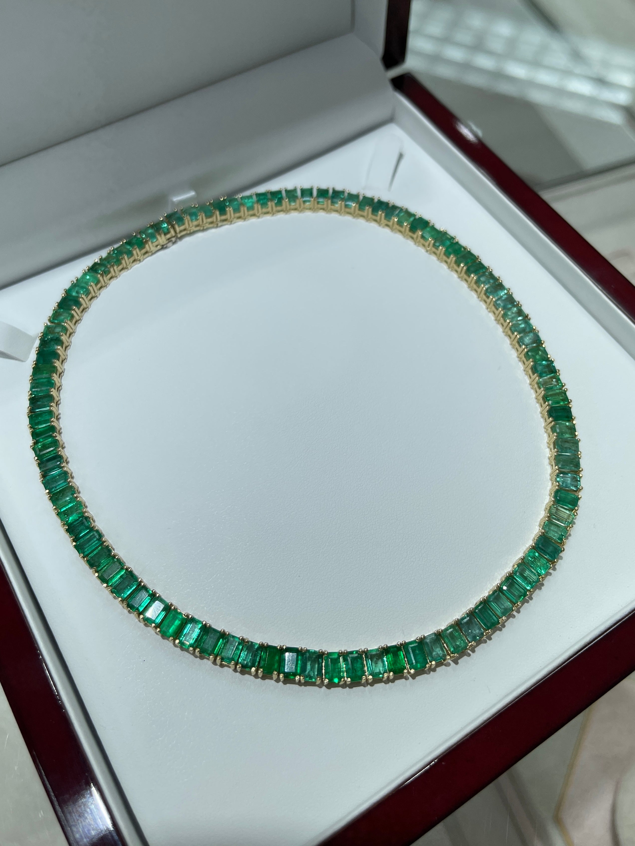 XL 53tcw Emerald Cut Emerald Tennis Necklace 14K 16 inches