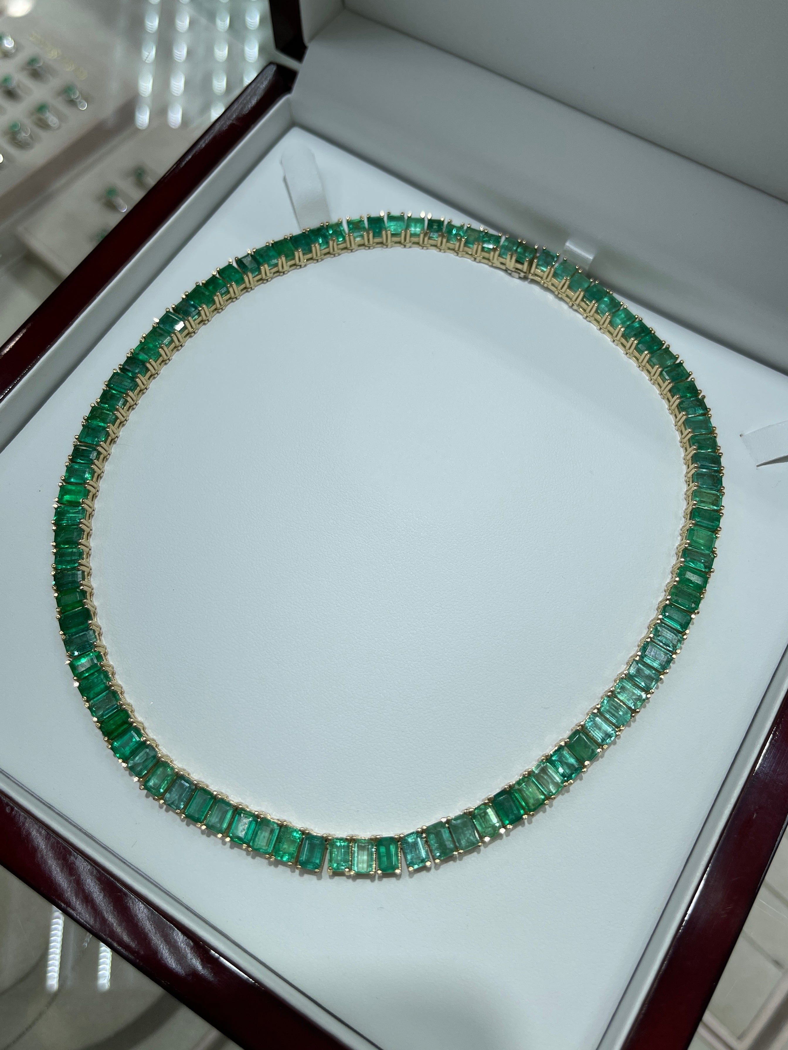 XL 53tcw Emerald Cut Emerald Tennis Necklace 14K 16 inches