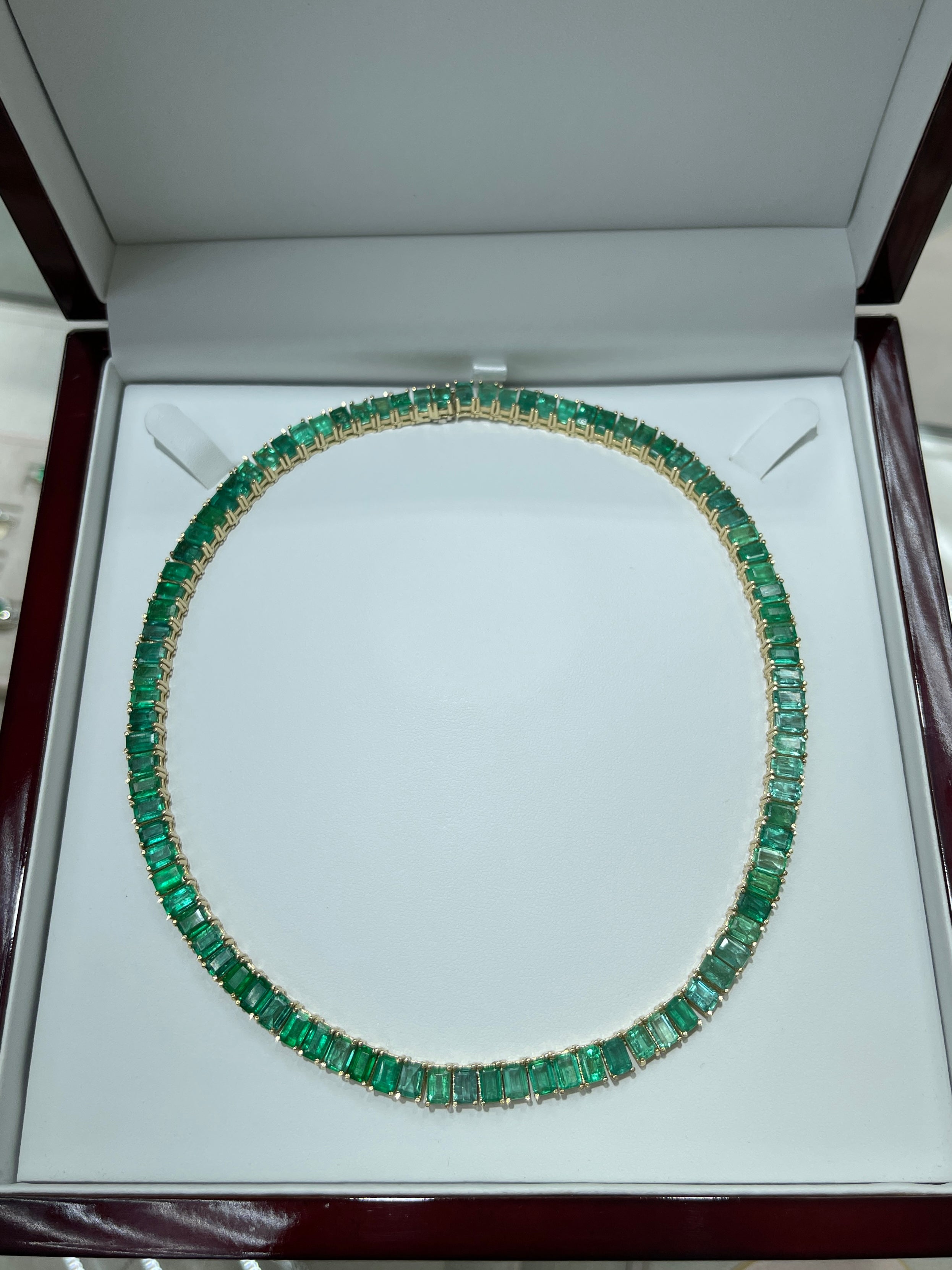 XL 53tcw Emerald Cut Emerald Tennis Necklace 14K 16 inches