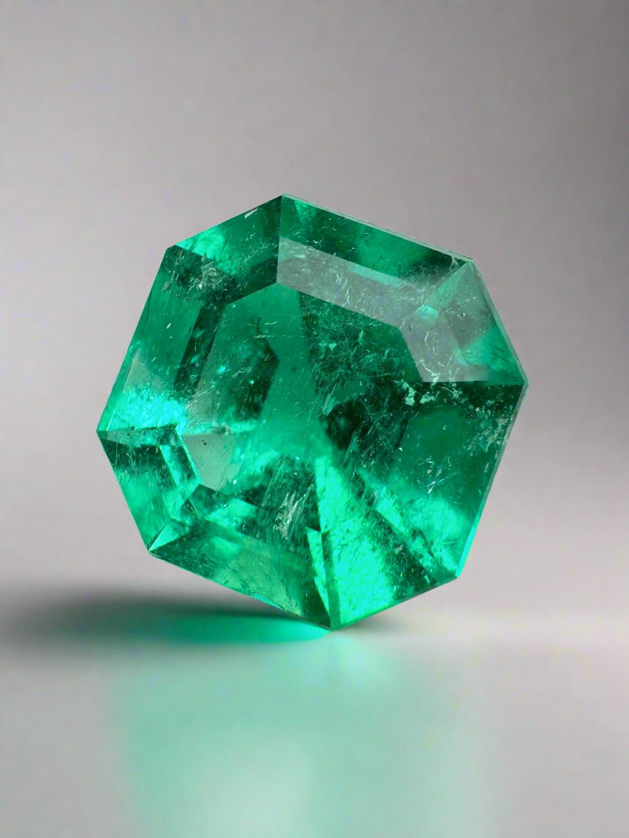 3.68 Carat AAA Vivid Muzo Natural Loose Colombian Emerald-Asscher Cut w/ Clipped Corners