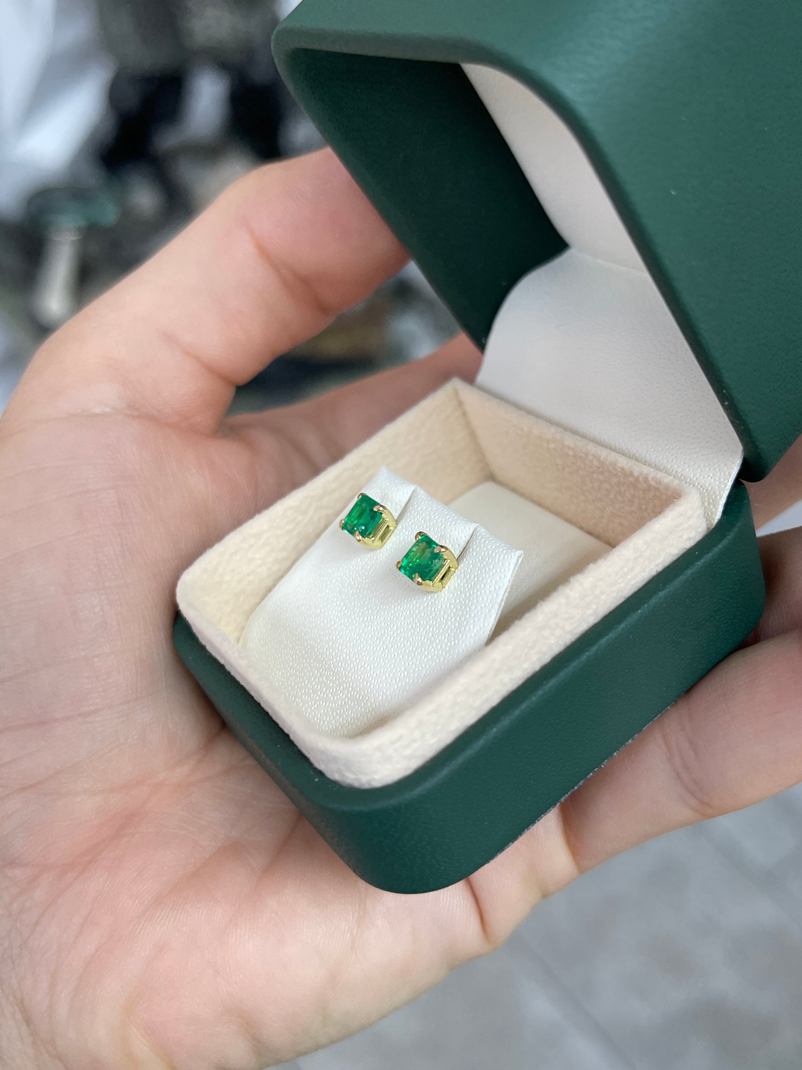 1.13tcw 5x5 AAA+ Muzo Green Asscher Cut Colombian Emerald Studs 18K
