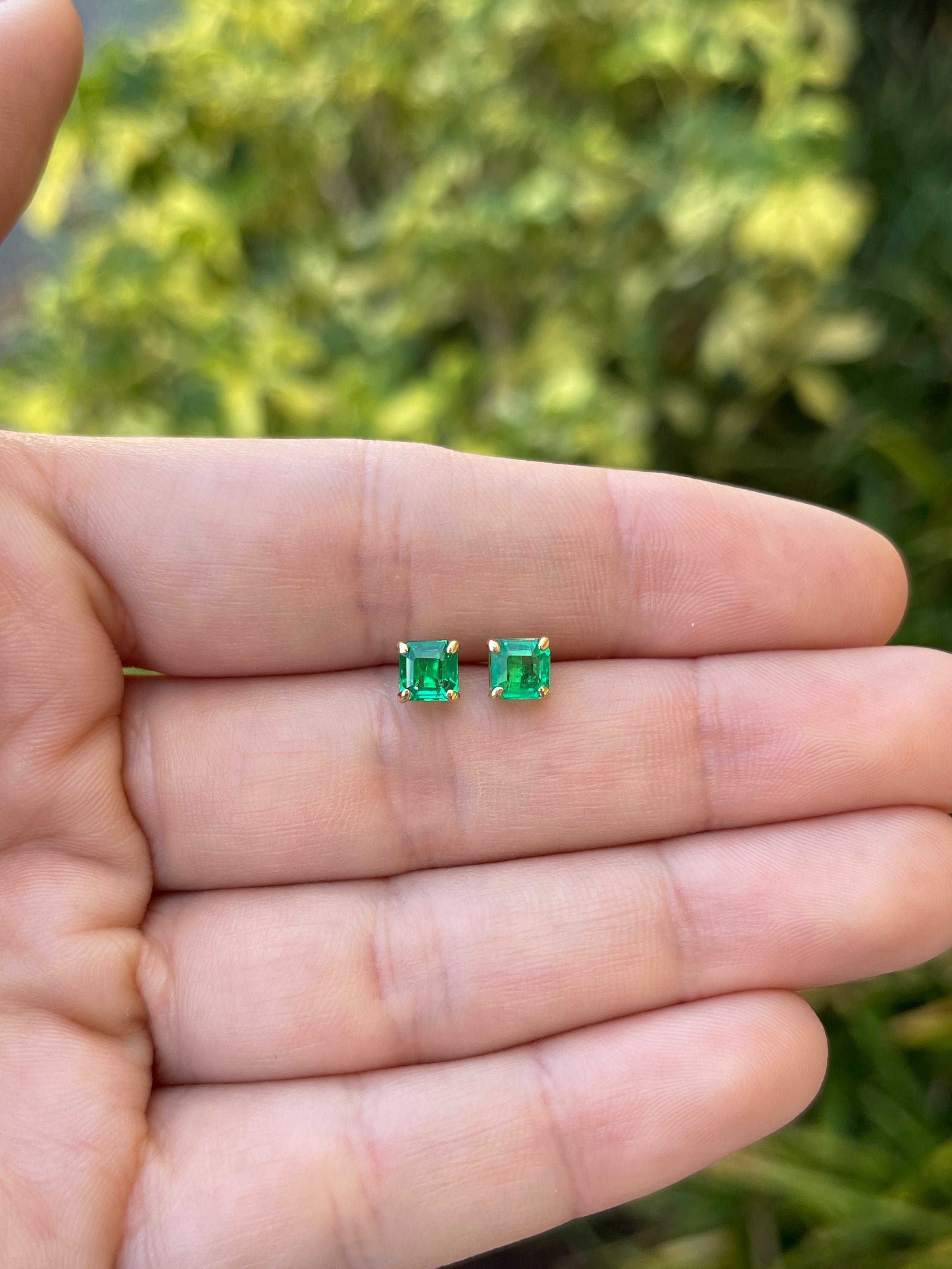 1.13tcw 5x5 AAA+ Muzo Green Asscher Cut Colombian Emerald Studs 18K