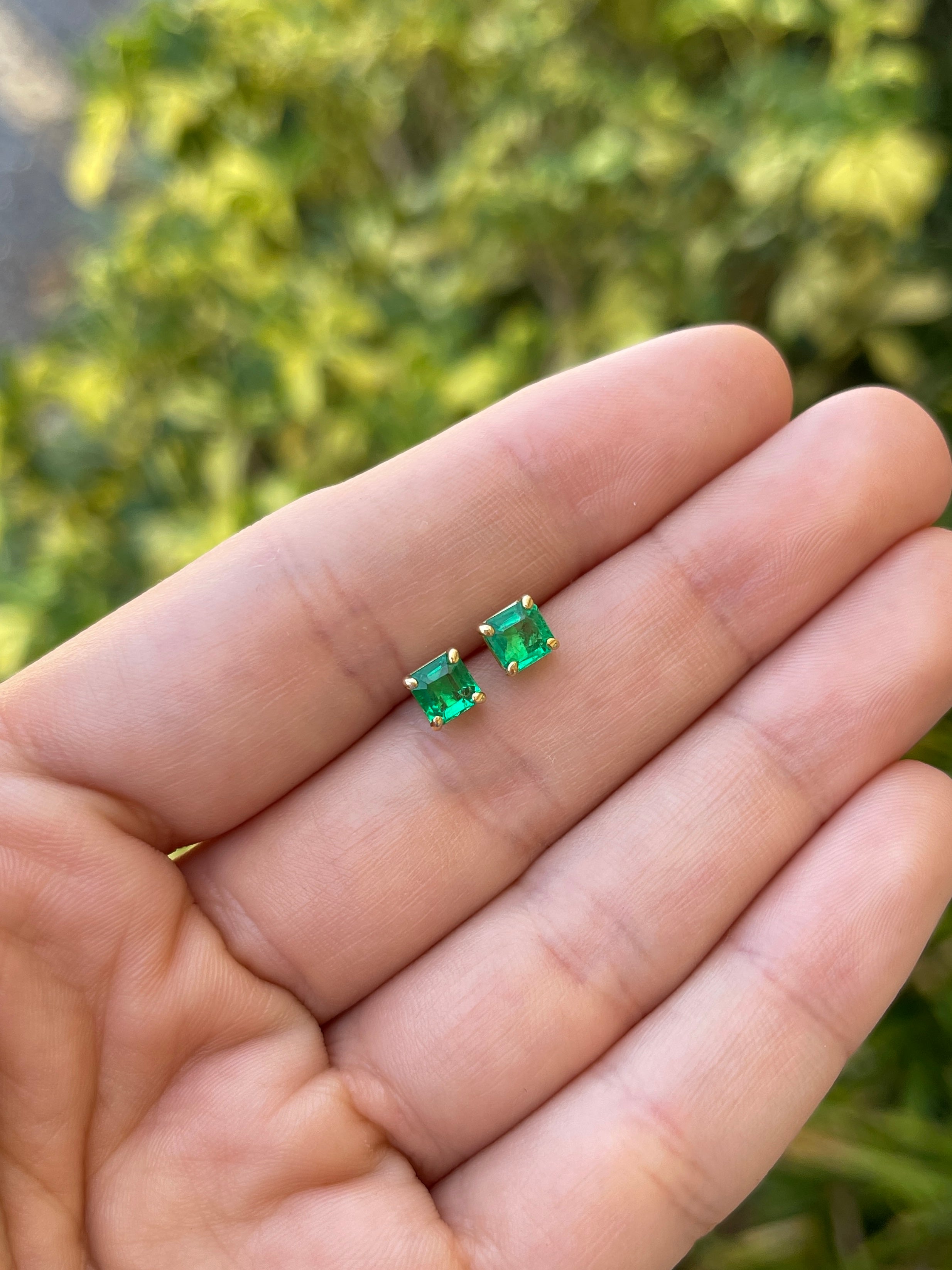 1.13tcw 5x5 AAA+ Muzo Green Asscher Cut Colombian Emerald Studs 18K