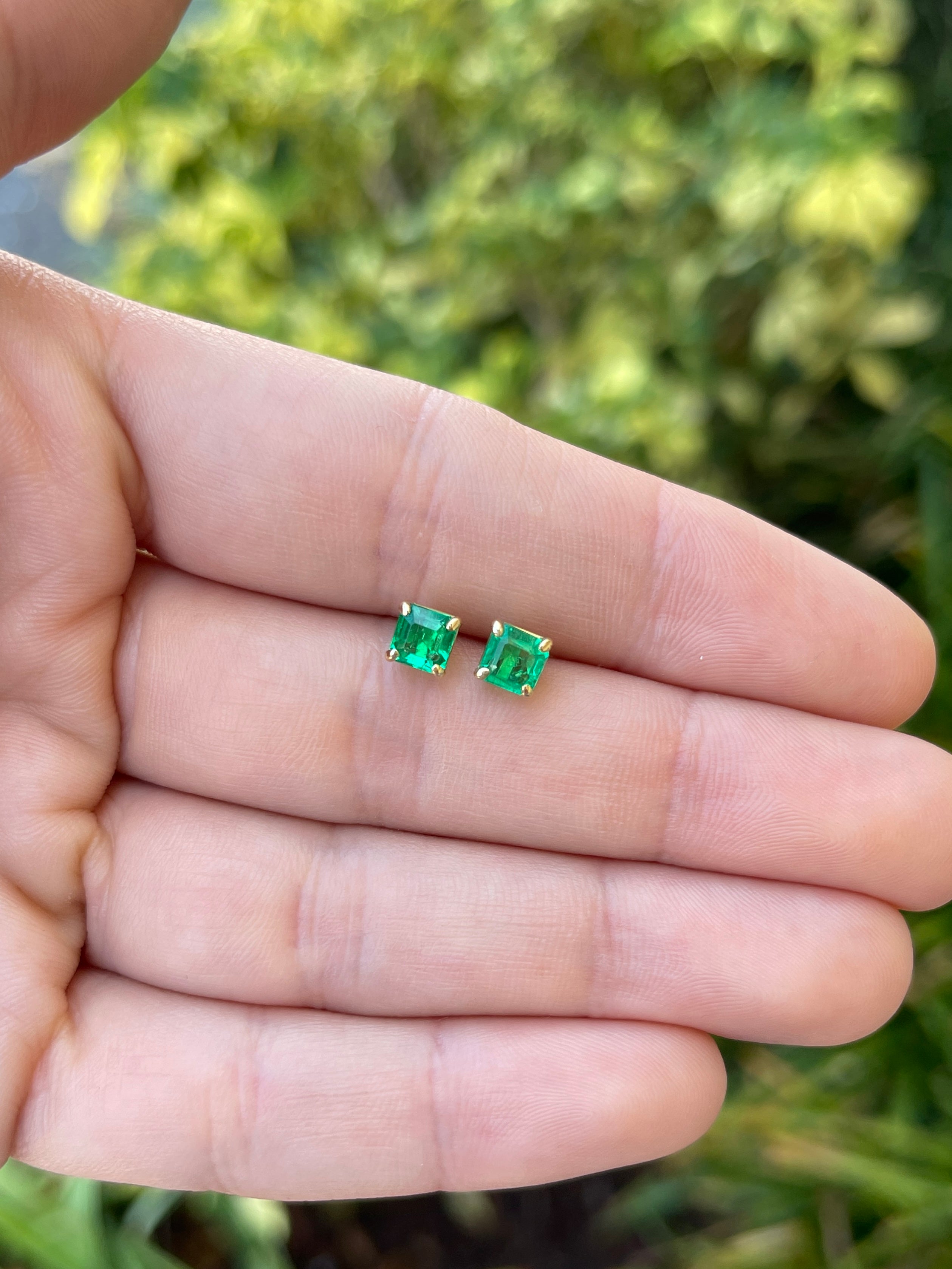1.13tcw 5x5 AAA+ Muzo Green Asscher Cut Colombian Emerald Studs 18K
