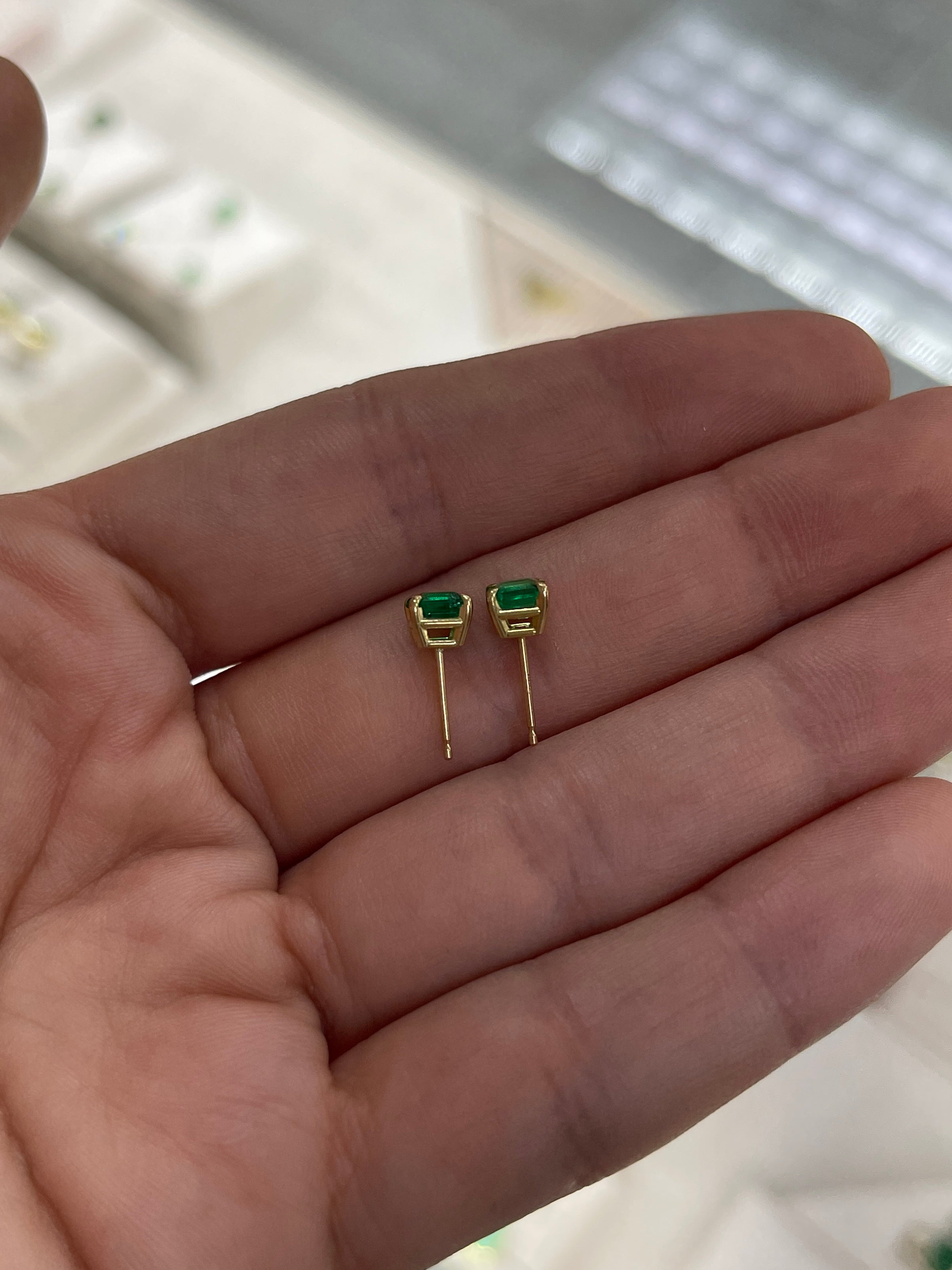 1.13tcw 5x5 AAA+ Muzo Green Asscher Cut Colombian Emerald Studs 18K