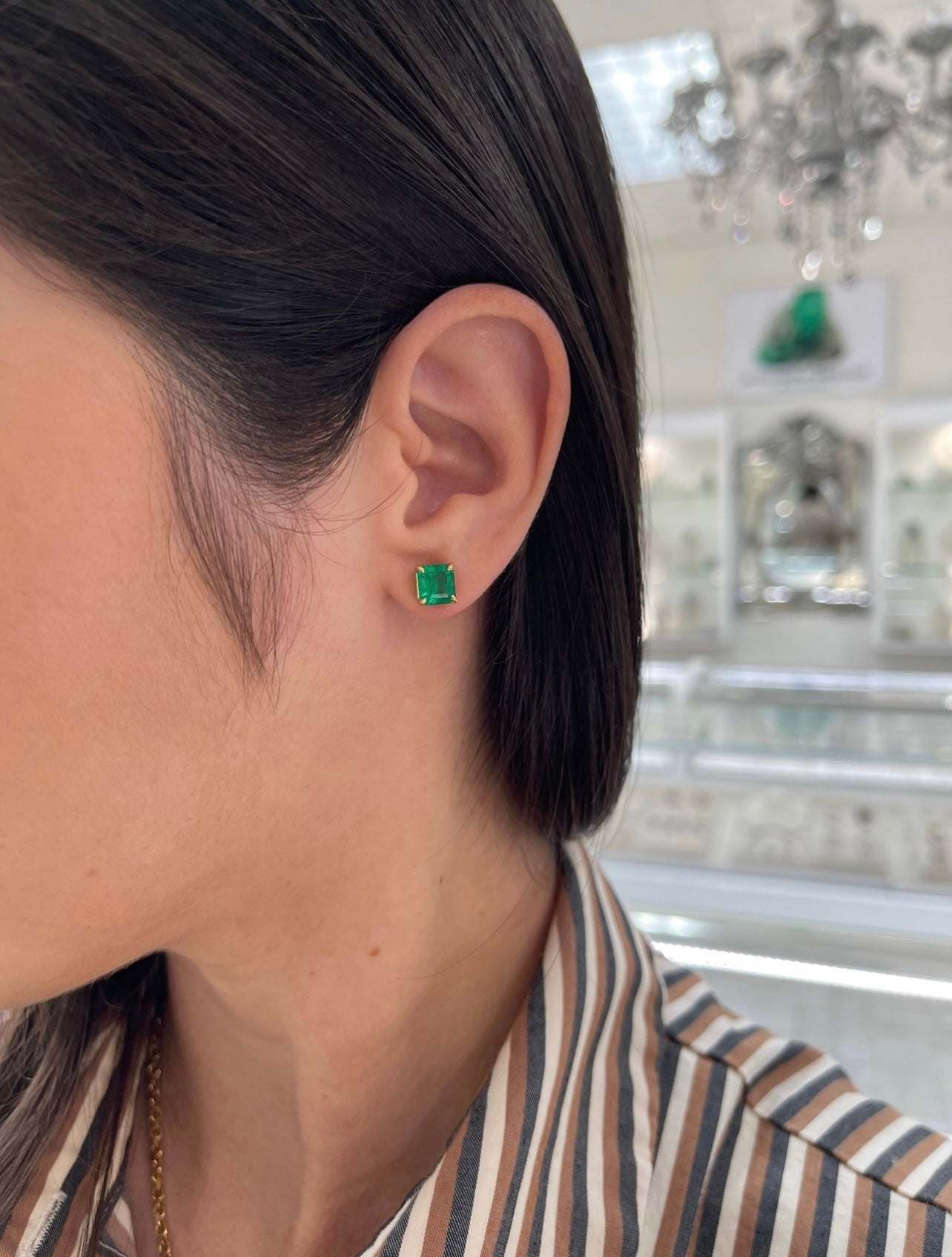 3.18tcw 7x7 AAA+ Muzo Green Asscher Cut Colombian Emerald Studs 18K - JR Colombian Emeralds