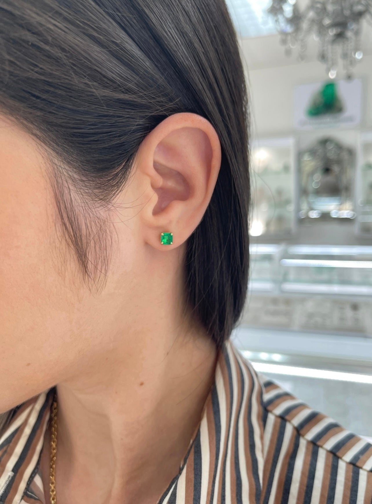 1.13tcw 5x5 AAA+ Muzo Green Asscher Cut Colombian Emerald Studs 18K