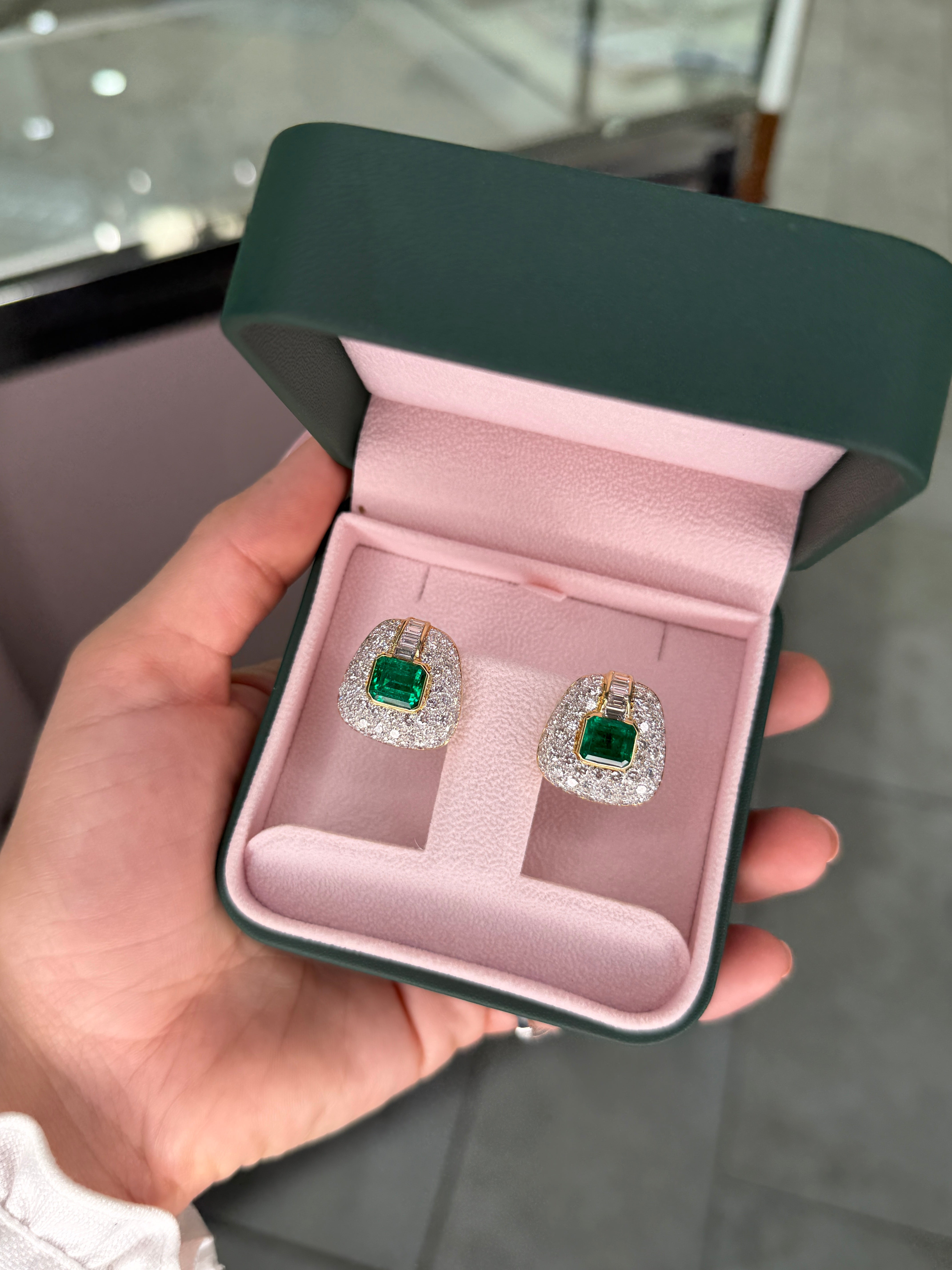 11.40tcw AAA+ Colombian Emerald & Diamond Statement Earrings 18K