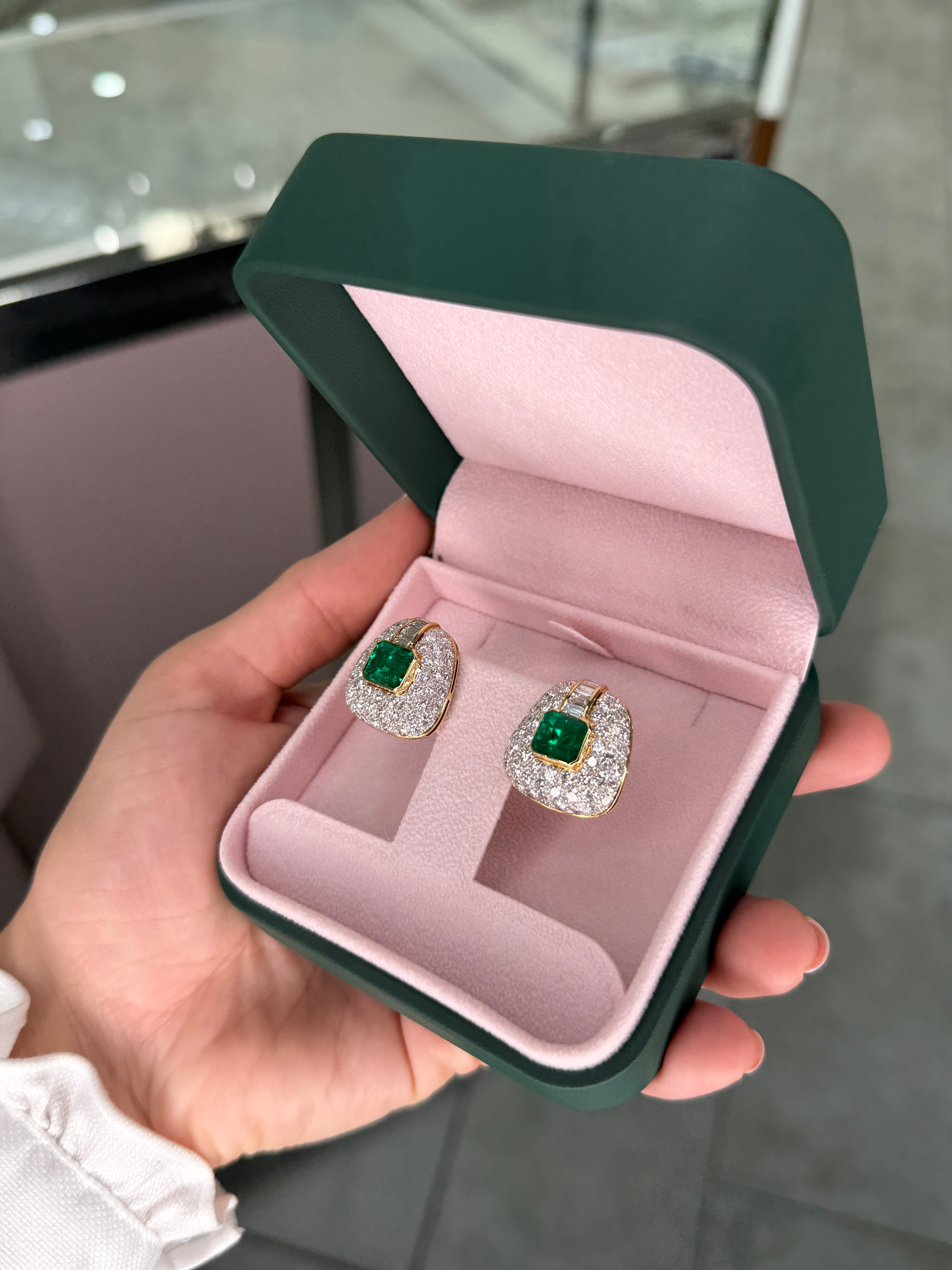 11.40tcw AAA+ Colombian Emerald & Diamond Statement Earrings 18K