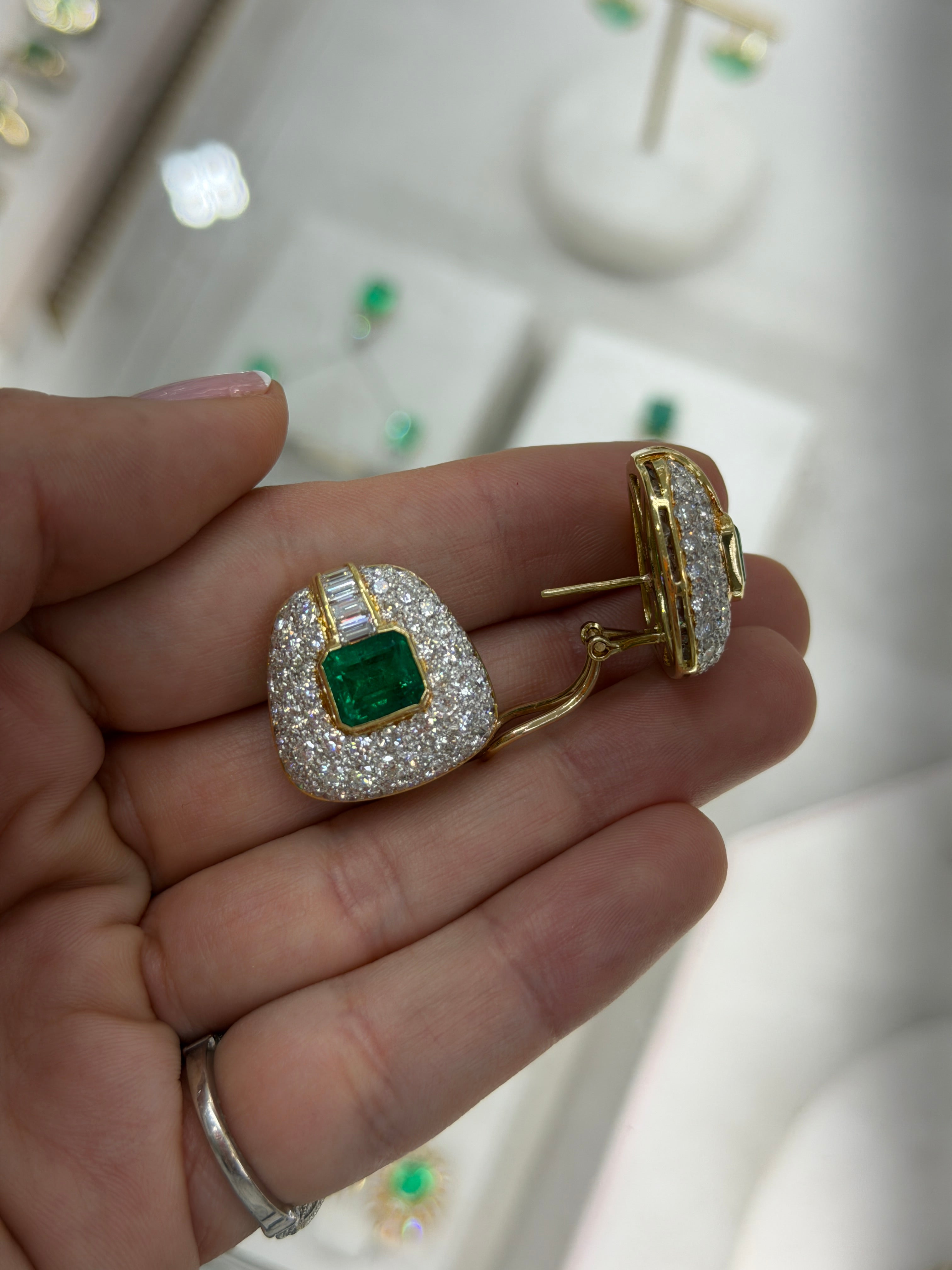 11.40tcw AAA+ Colombian Emerald & Diamond Statement Earrings 18K