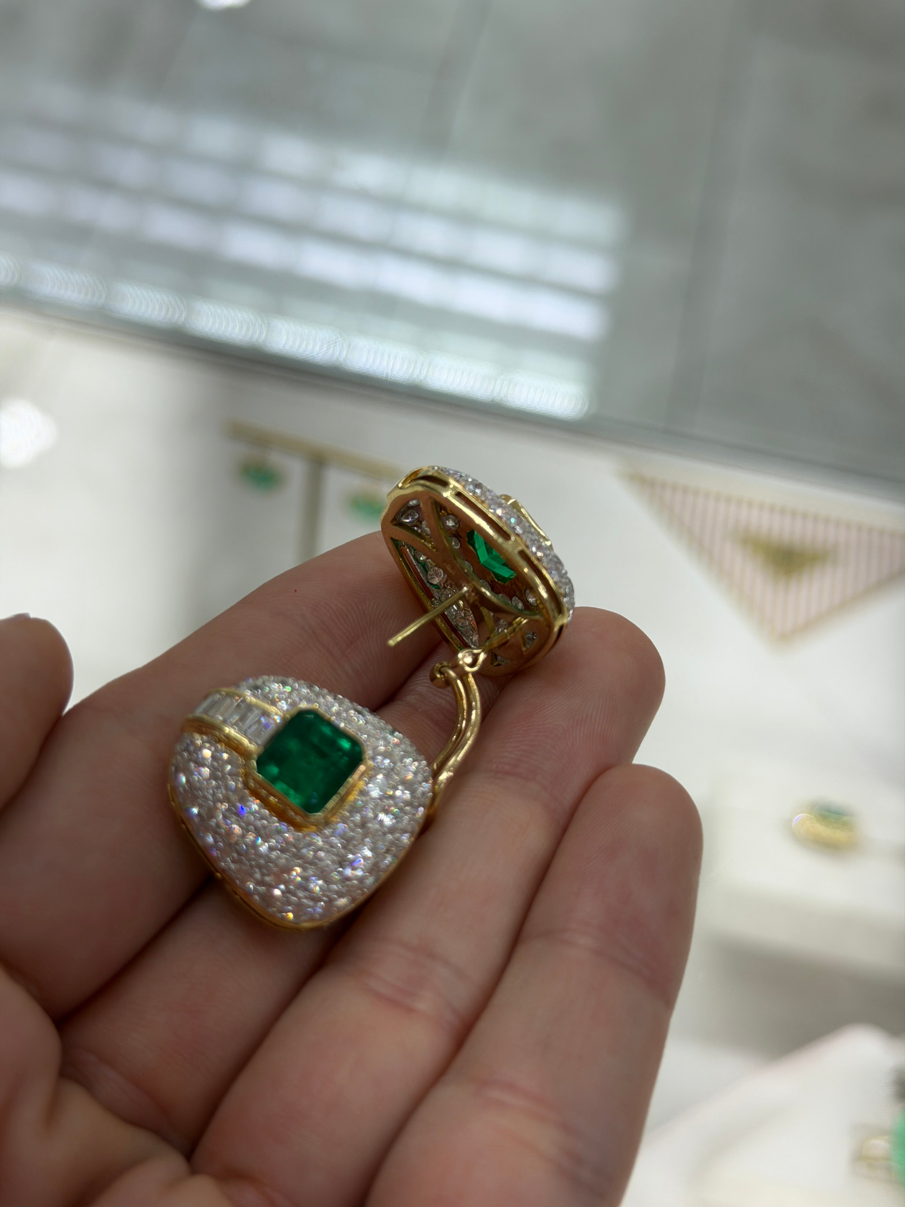 11.40tcw AAA+ Colombian Emerald & Diamond Statement Earrings 18K