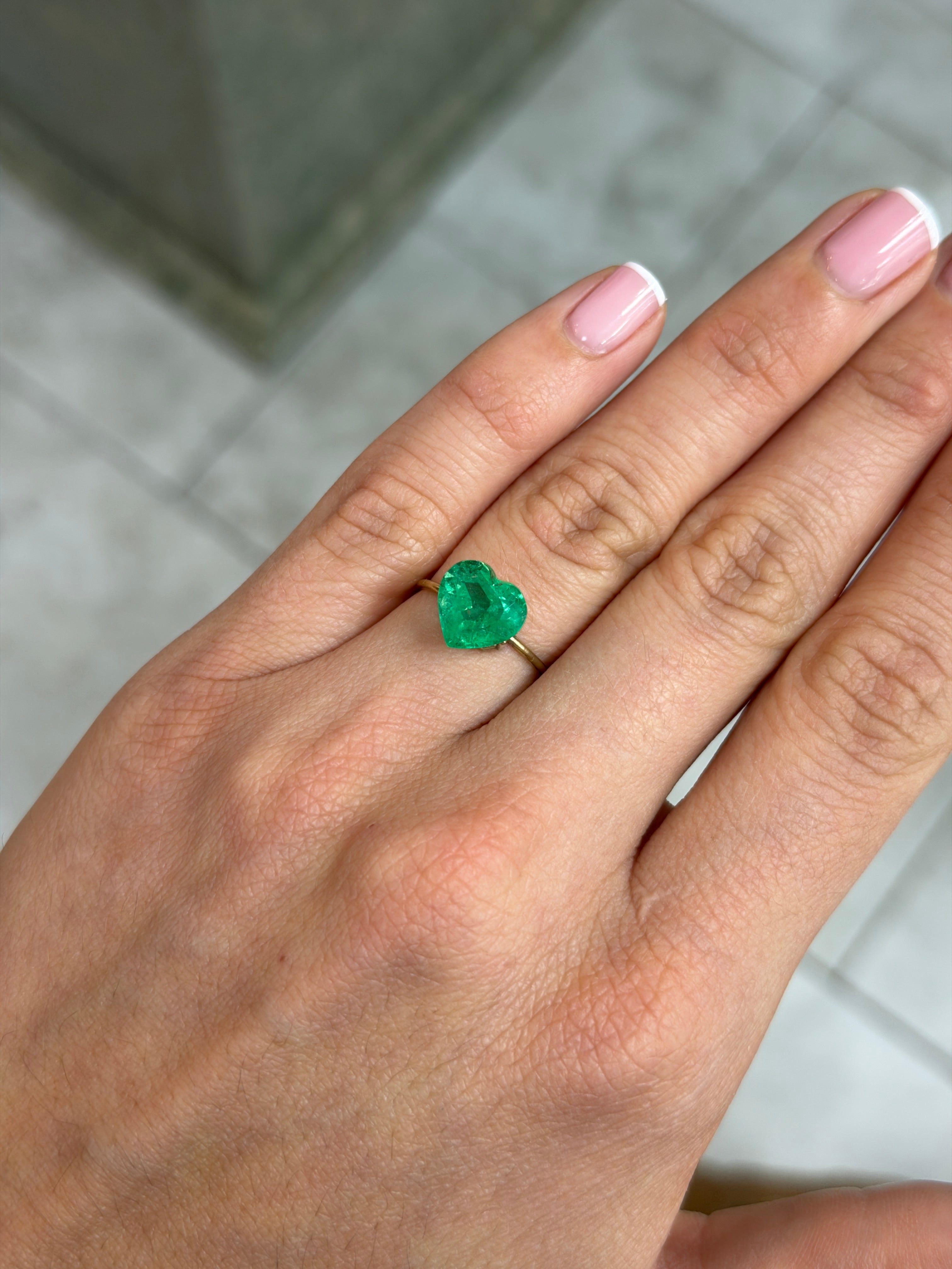 3.56 Carat 10.2x10.5 Bright Apple Spring Green Colombian Emerald Heart