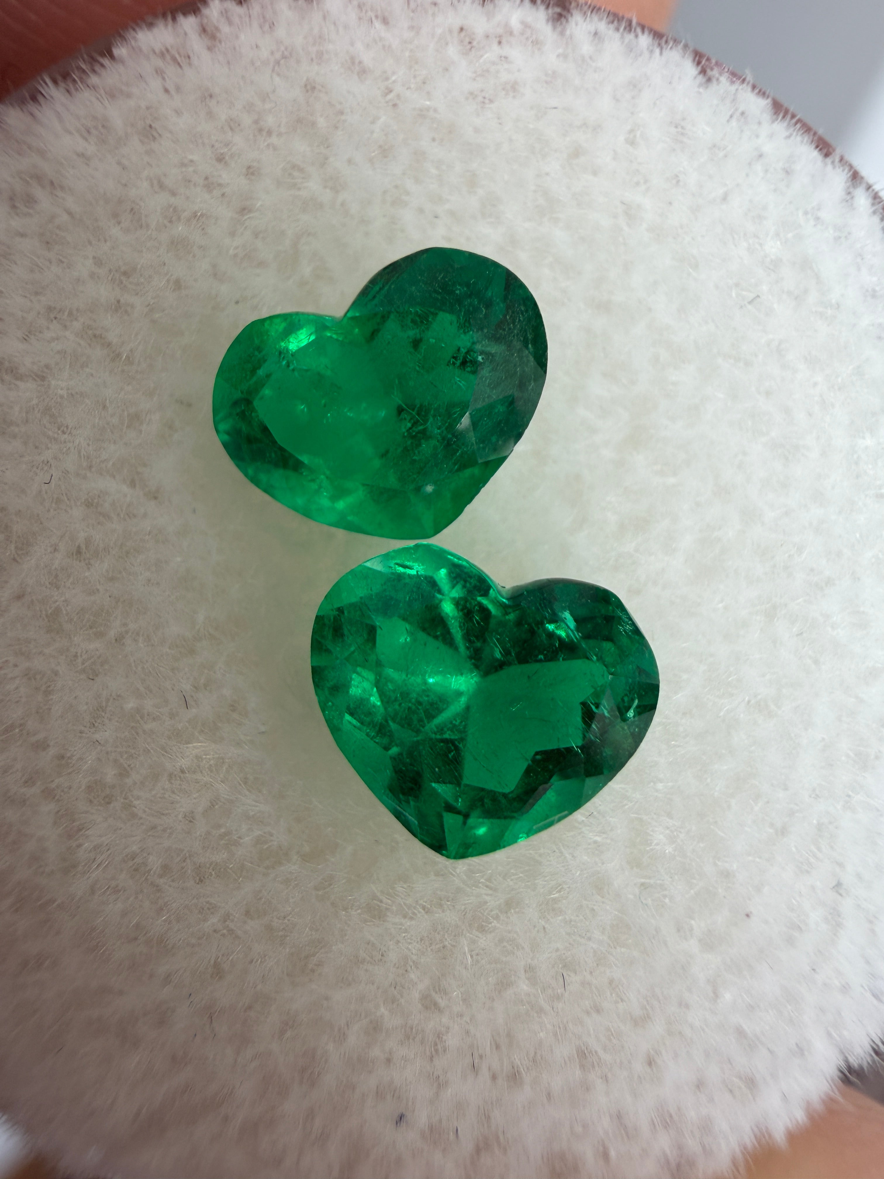 1.50tcw 5x6.5 AAA+ Matching Emerald Hearts Vivid Muzo Green Natural Colombian Emeralds