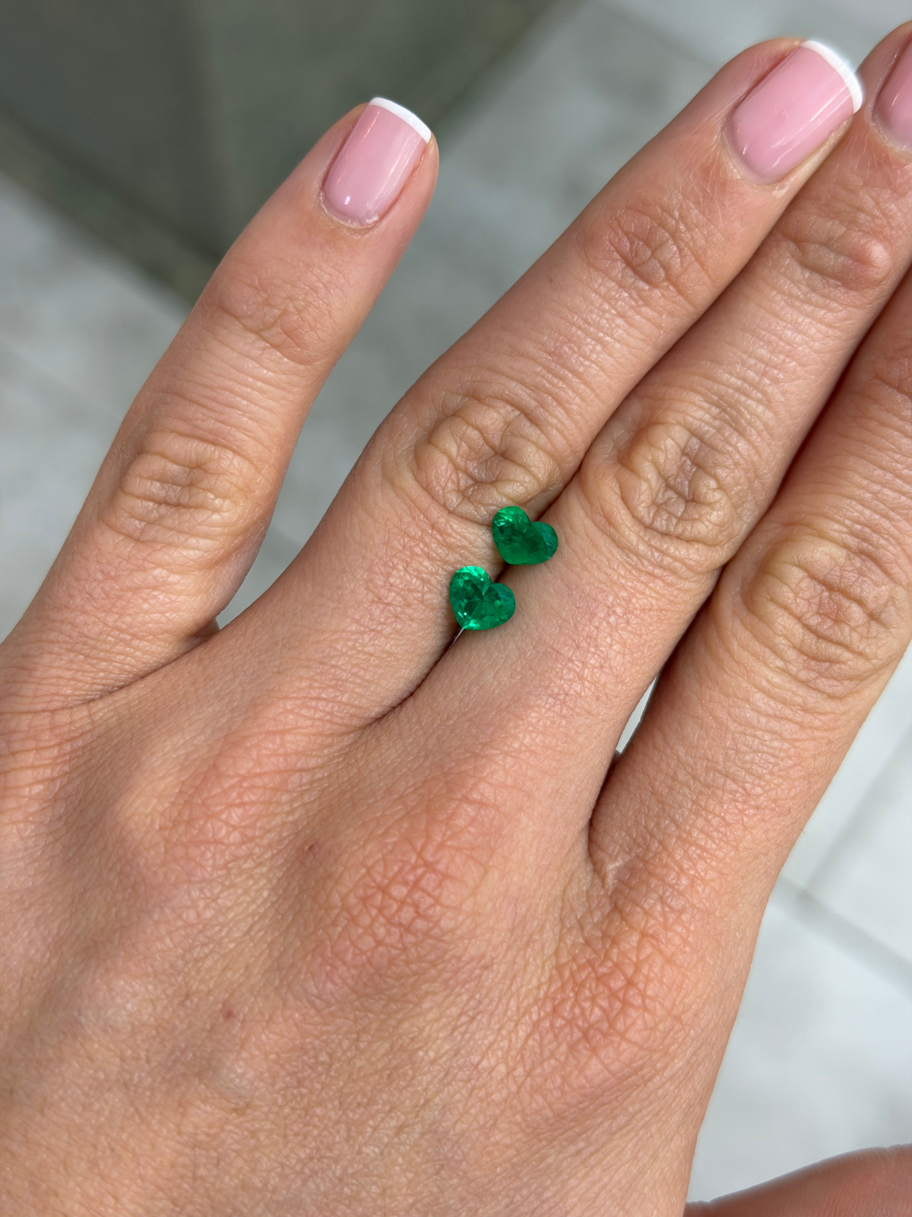 1.50tcw 5x6.5 AAA+ Matching Emerald Hearts Vivid Muzo Green Natural Colombian Emeralds