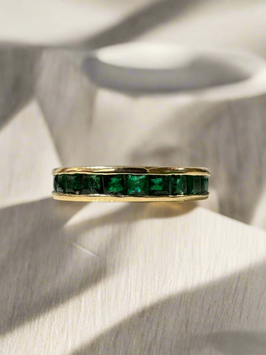 As seen on Instagram 2.02tcw Princess Cut Natural Emerald Channel Set Eternity Band Size 6 & 8 - JR Colombian Emeralds