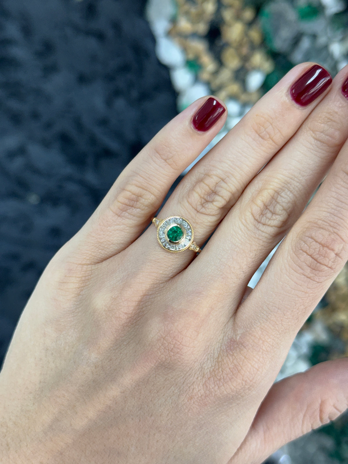 1.25tcw Colombian Emerald & Diamond Ballerina Ring 14K
