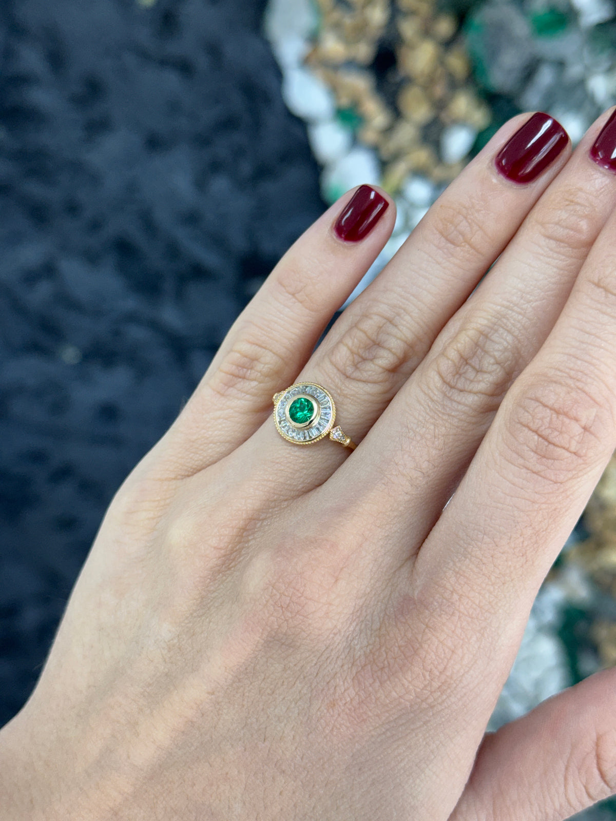1.25tcw Colombian Emerald & Diamond Ballerina Ring 14K