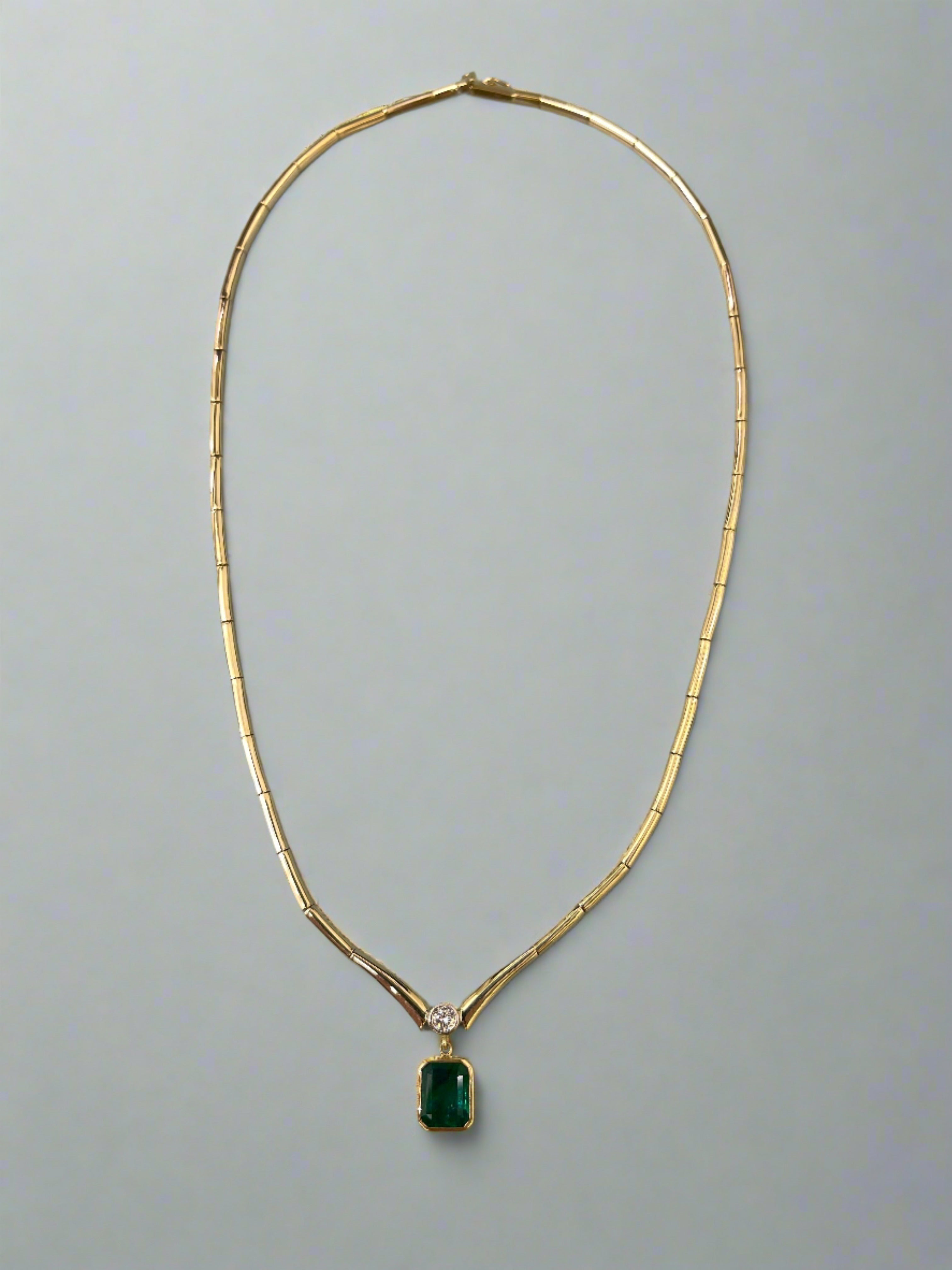 4.90tcw Bezel Emerald & Diamond Toi Et Moi Statement Necklace - JR Colombian Emeralds