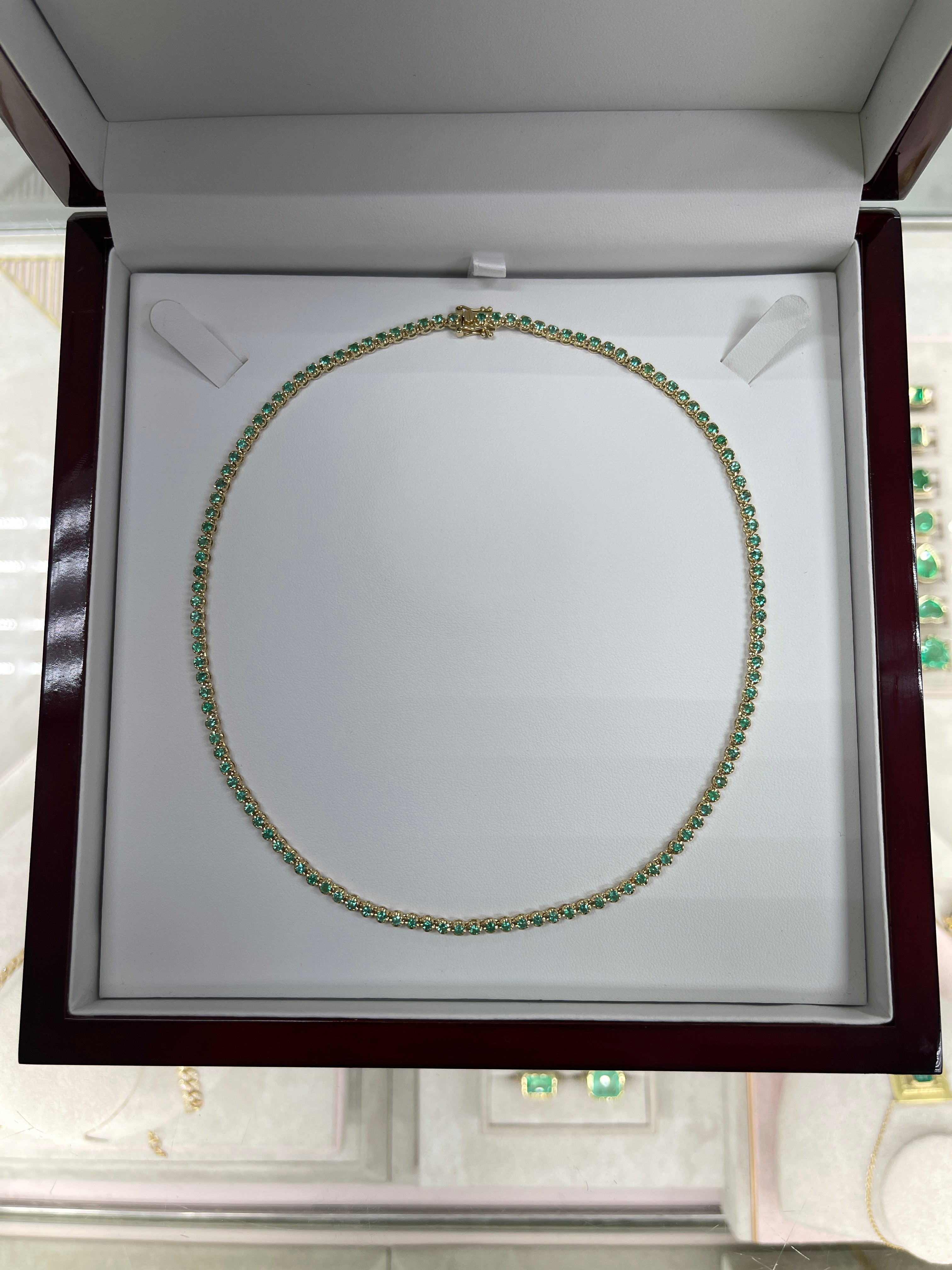 K.J Emerald Tennis Necklace 14K Gold- 16 inches - JR Colombian Emeralds