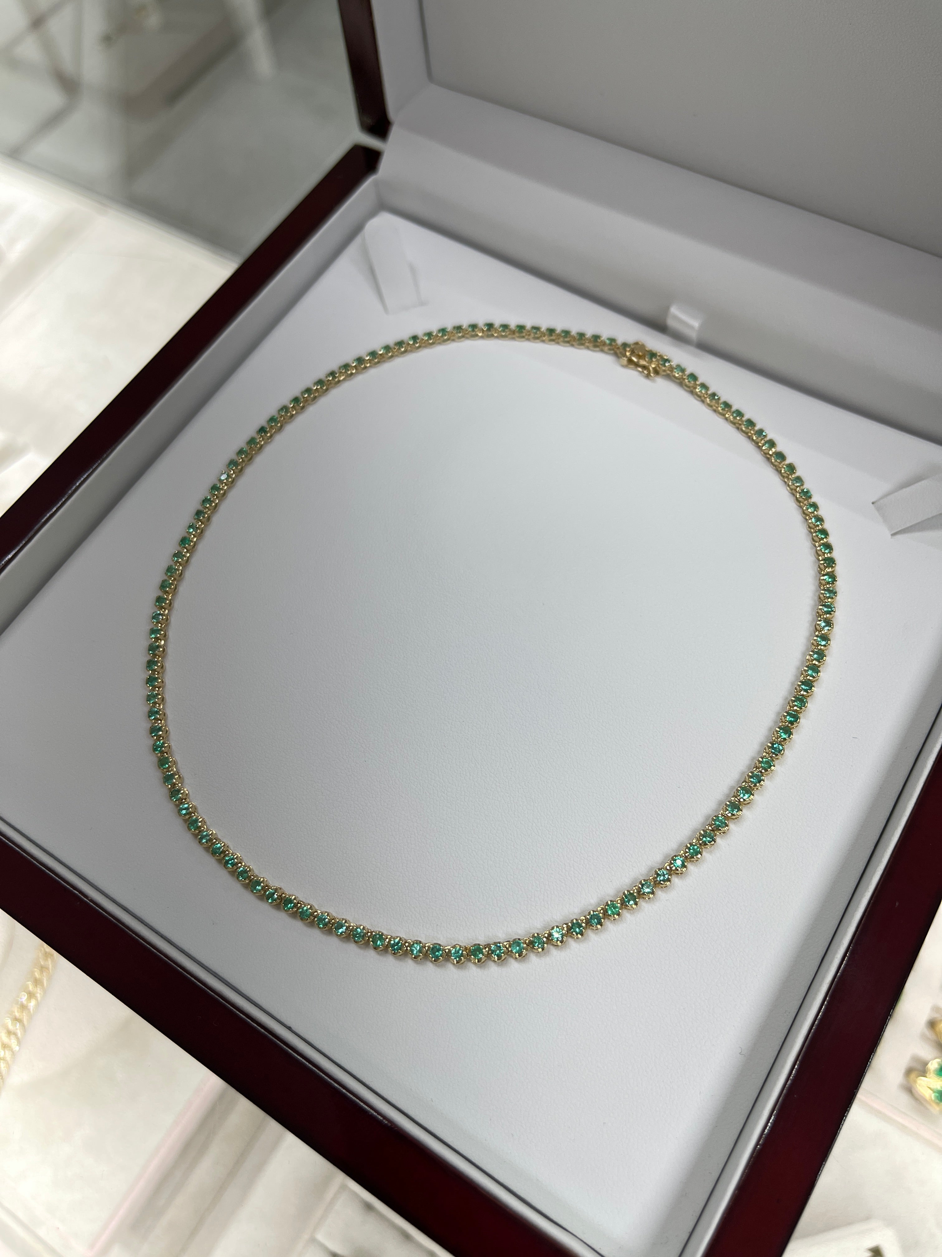 K.J Emerald Tennis Necklace 14K Gold- 16 inches - JR Colombian Emeralds