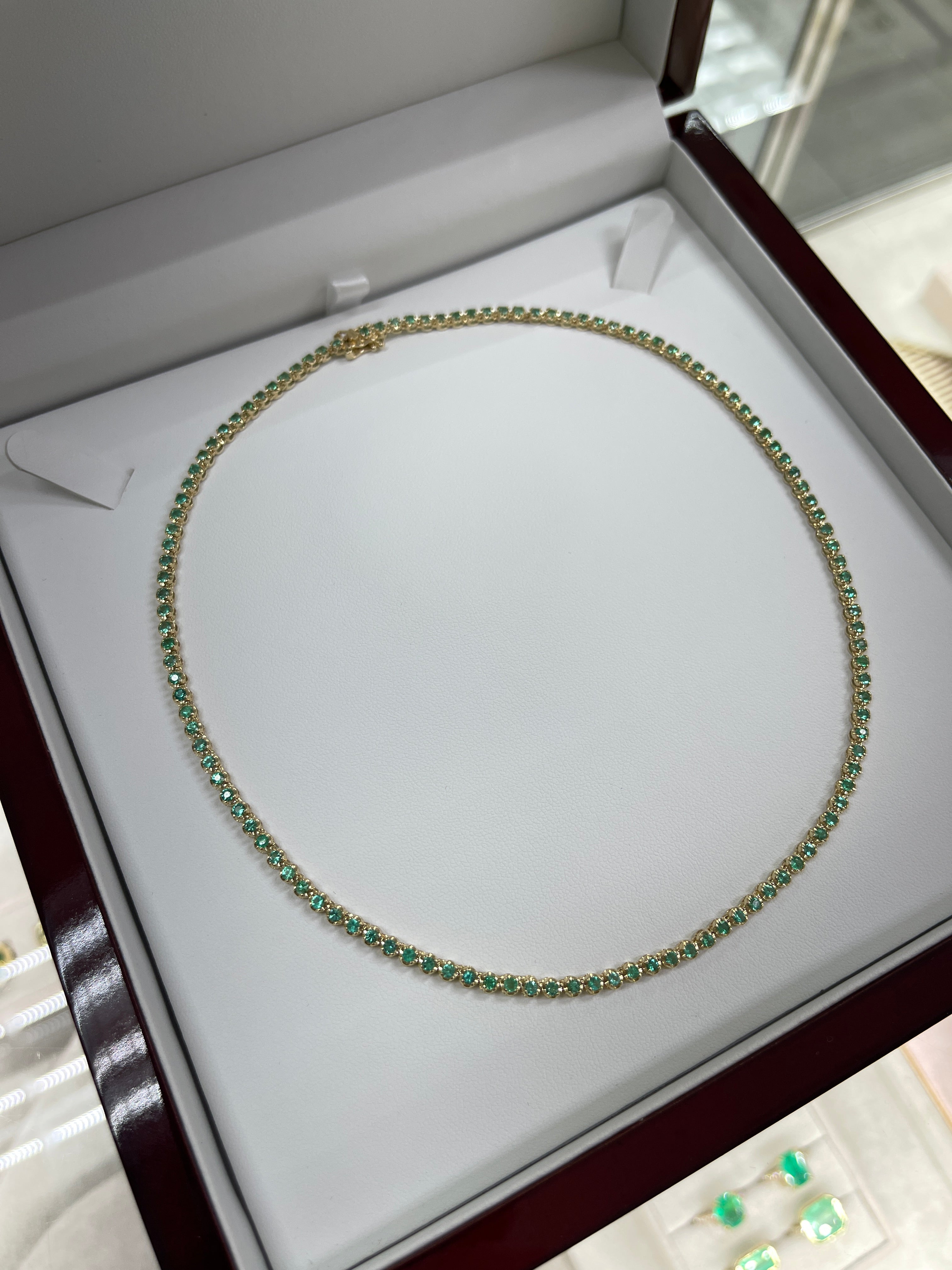 K.J Emerald Tennis Necklace 14K Gold- 16 inches - JR Colombian Emeralds