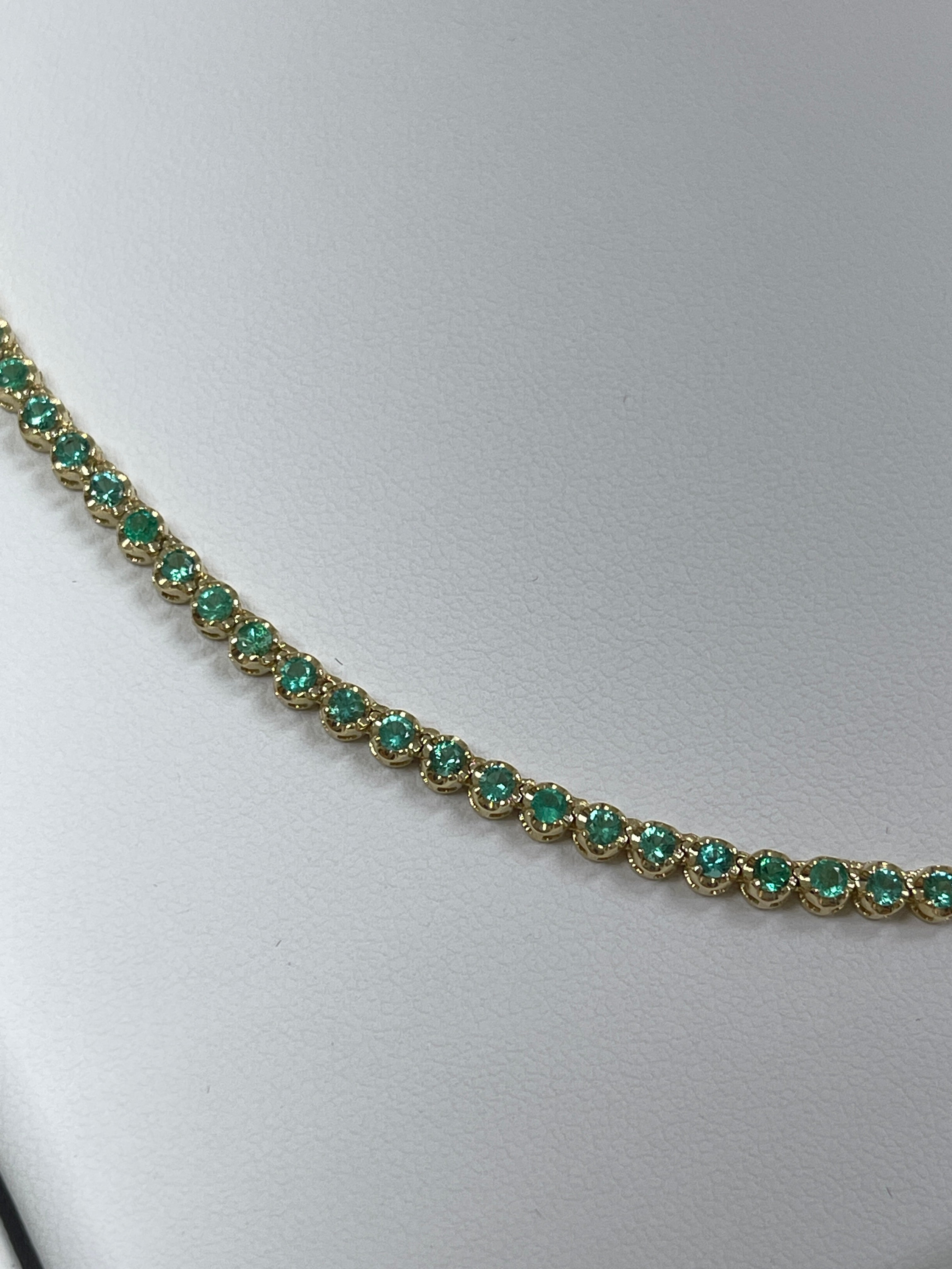 K.J Emerald Tennis Necklace 14K Gold- 16 inches - JR Colombian Emeralds