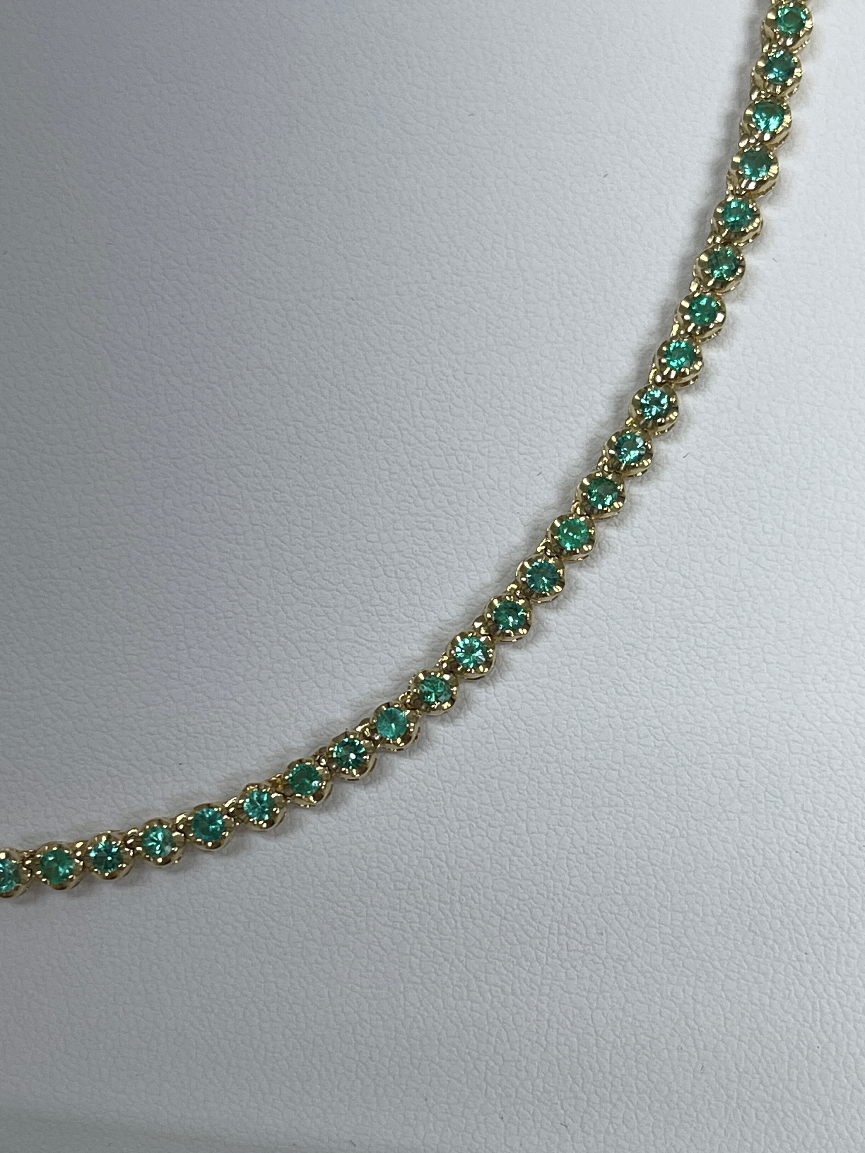 K.J Emerald Tennis Necklace 14K Gold- 16 inches - JR Colombian Emeralds