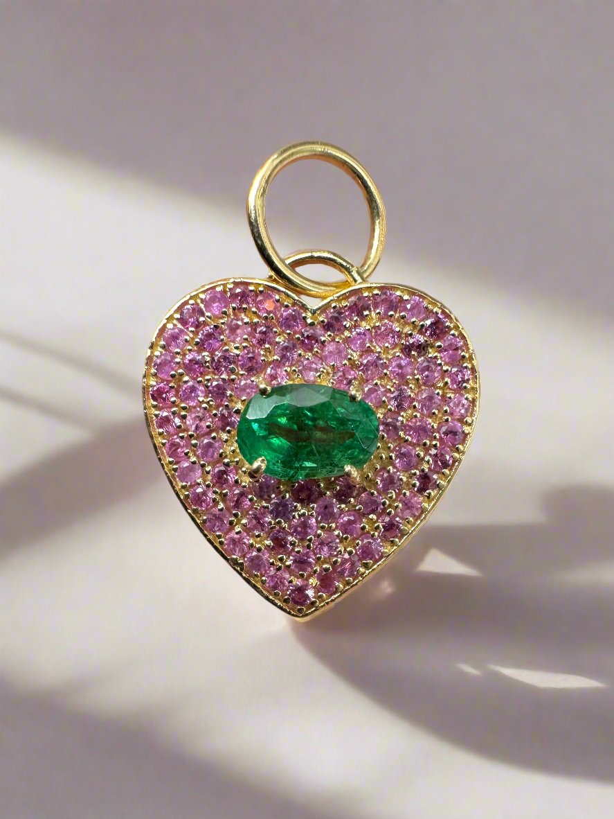 1.0tcw Pink Sapphire & Emerald Pendants 14K