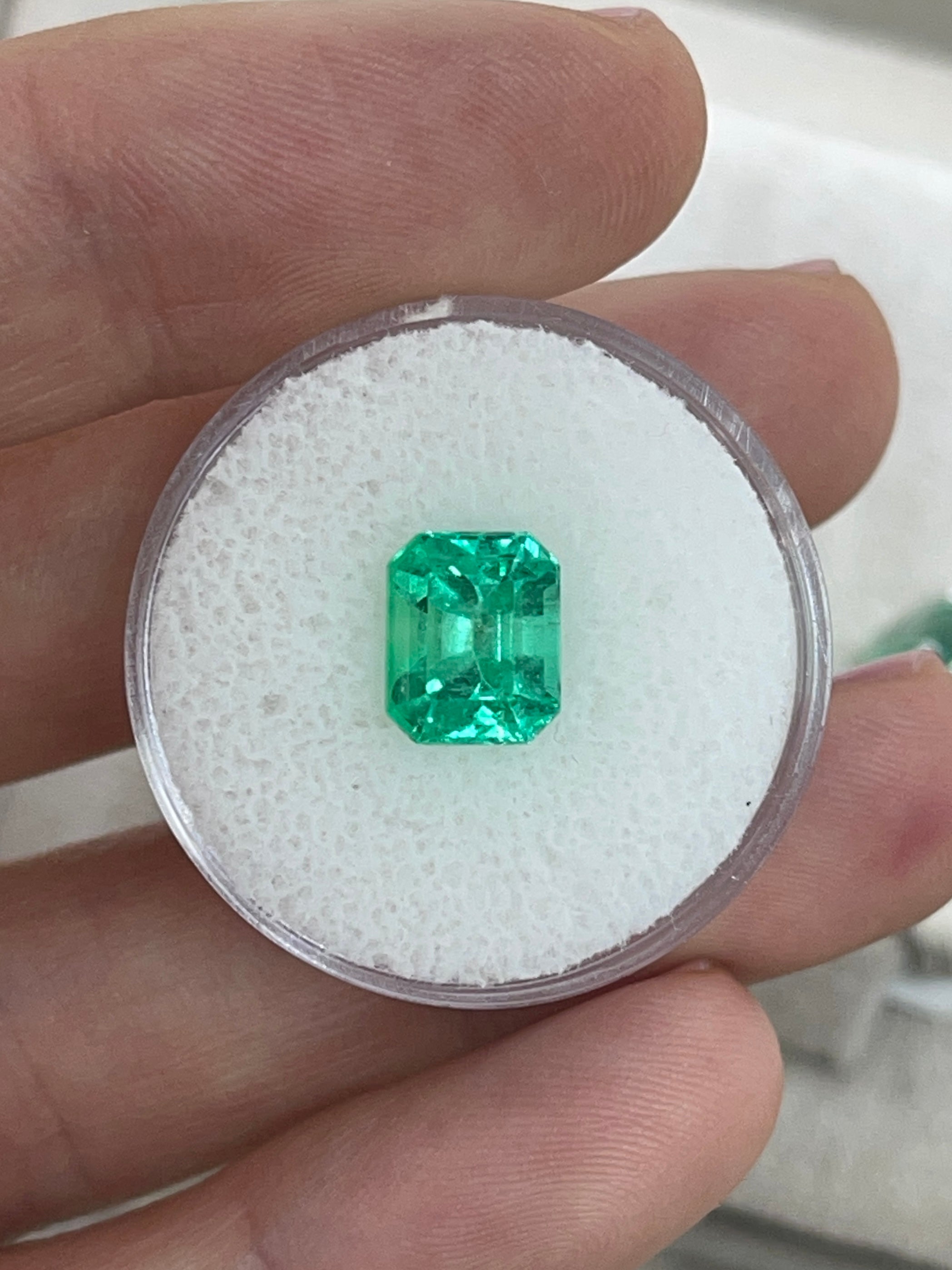 2.59 Carat Natural Colombian Emerald 9x7 Emerald Cut Yellowish Green Loose Gemstone - JR Colombian Emeralds