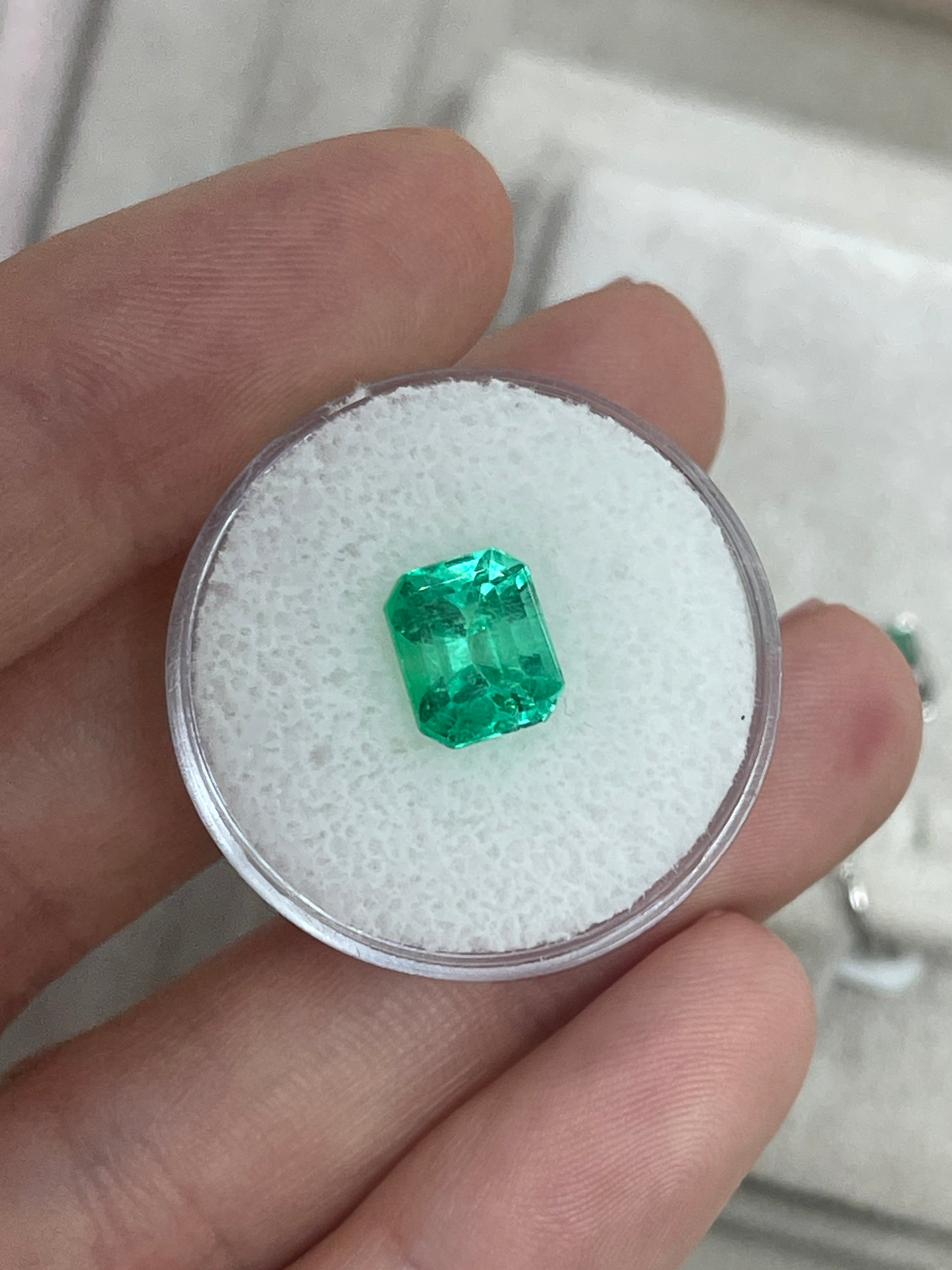 2.59 Carat Natural Colombian Emerald 9x7 Emerald Cut Yellowish Green Loose Gemstone - JR Colombian Emeralds