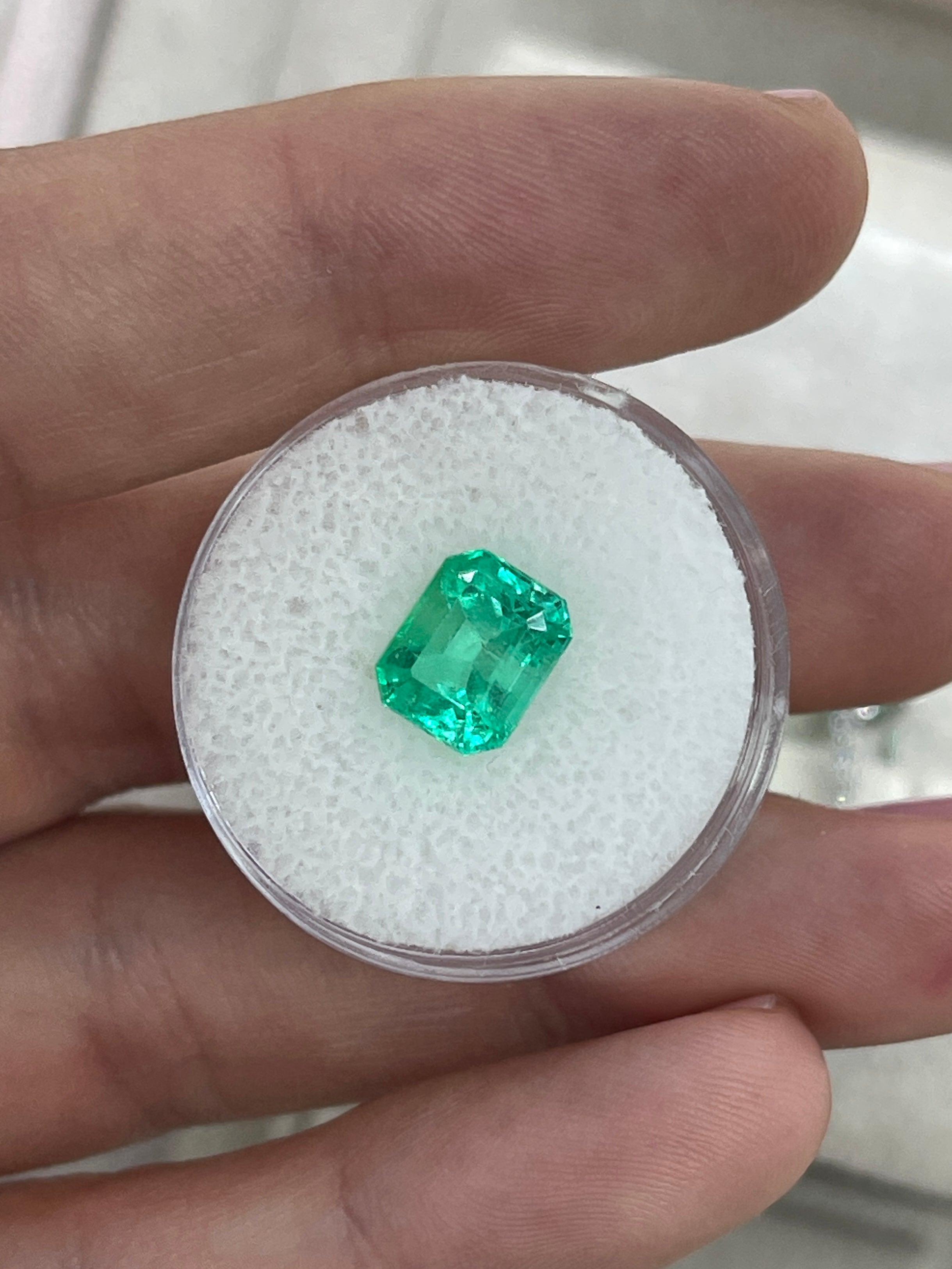 2.59 Carat Natural Colombian Emerald 9x7 Emerald Cut Yellowish Green Loose Gemstone - JR Colombian Emeralds