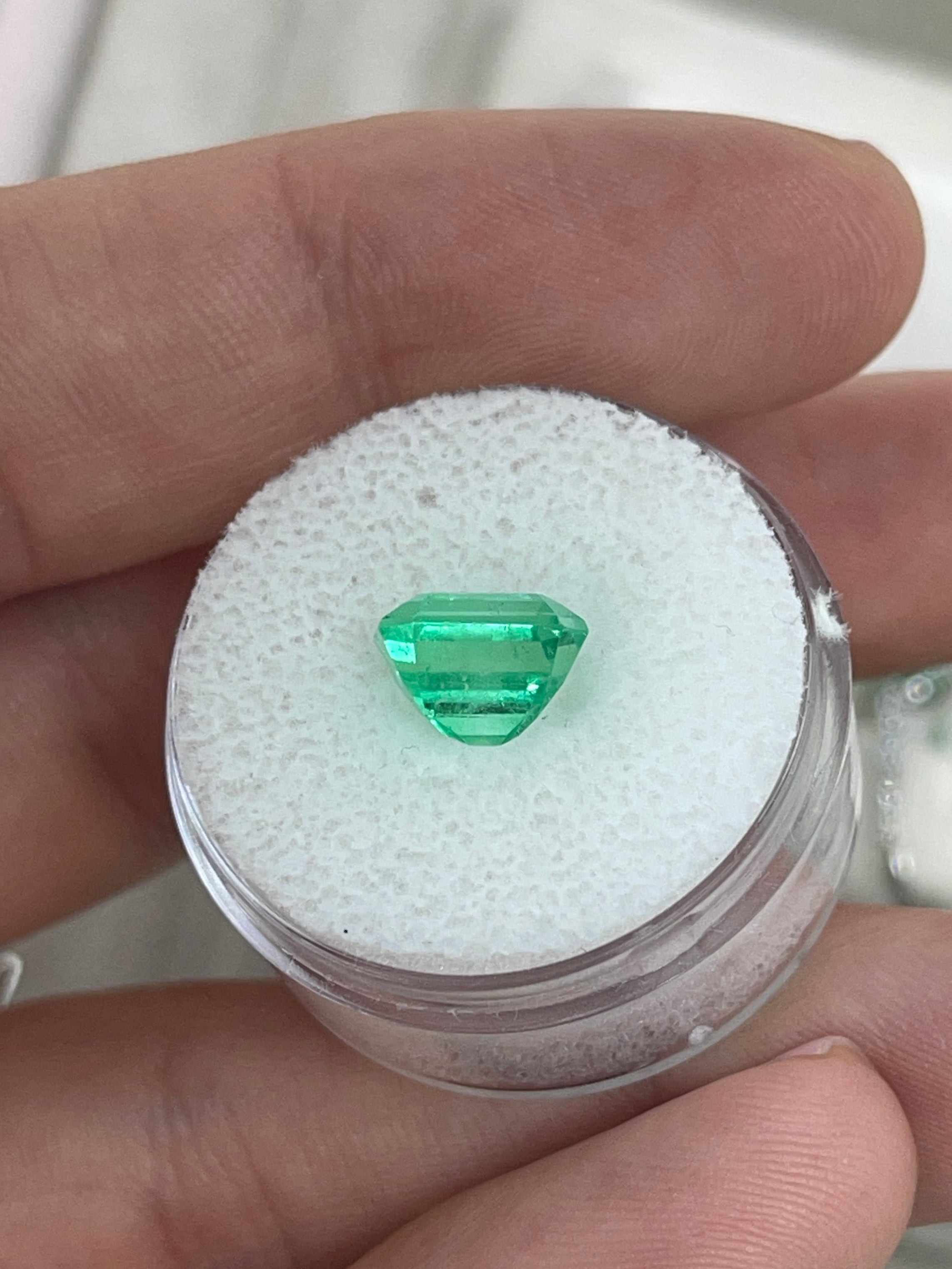 2.59 Carat Natural Colombian Emerald 9x7 Emerald Cut Yellowish Green Loose Gemstone - JR Colombian Emeralds