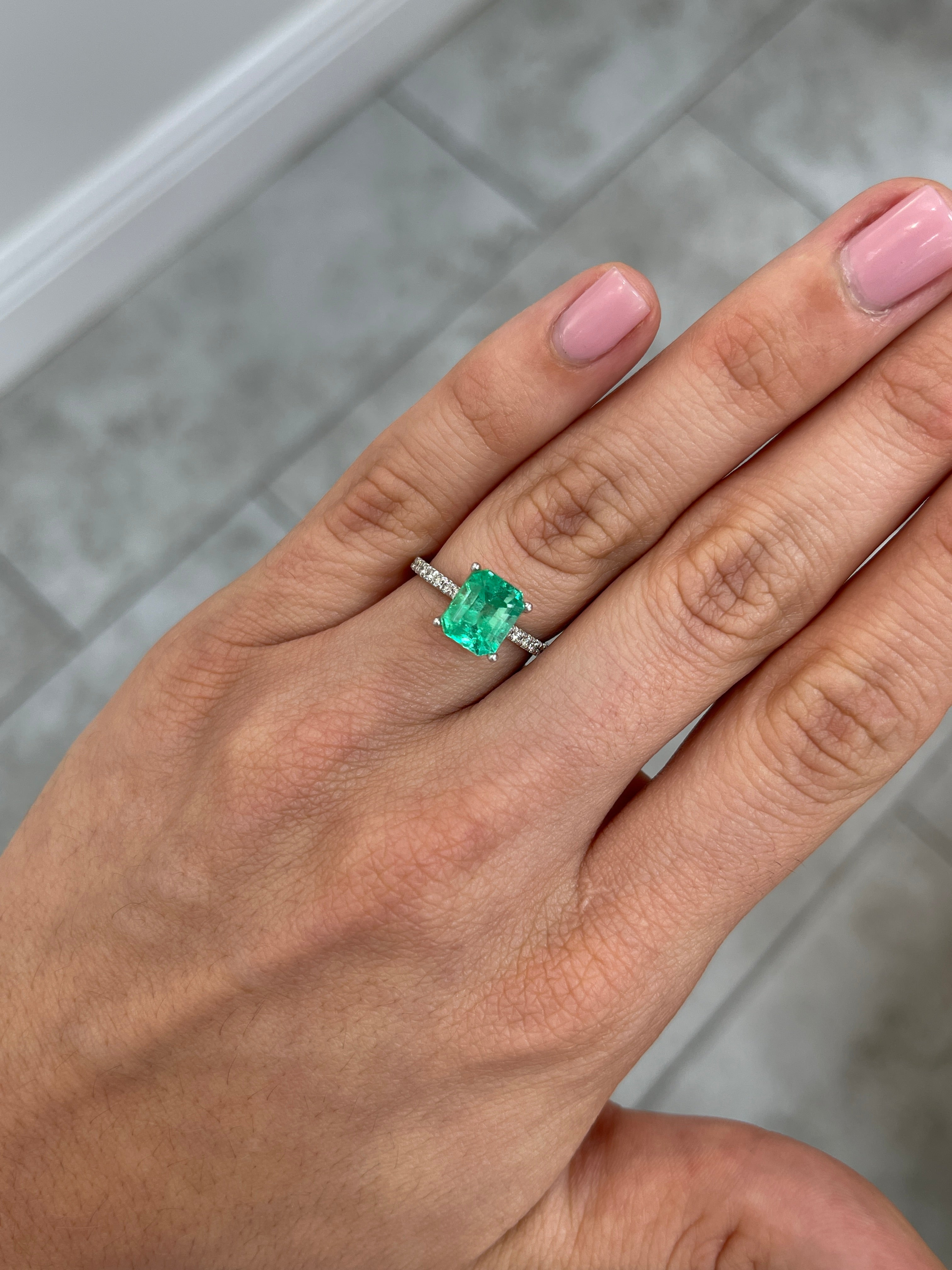 2.59 Carat Natural Colombian Emerald 9x7 Emerald Cut Yellowish Green Loose Gemstone - JR Colombian Emeralds