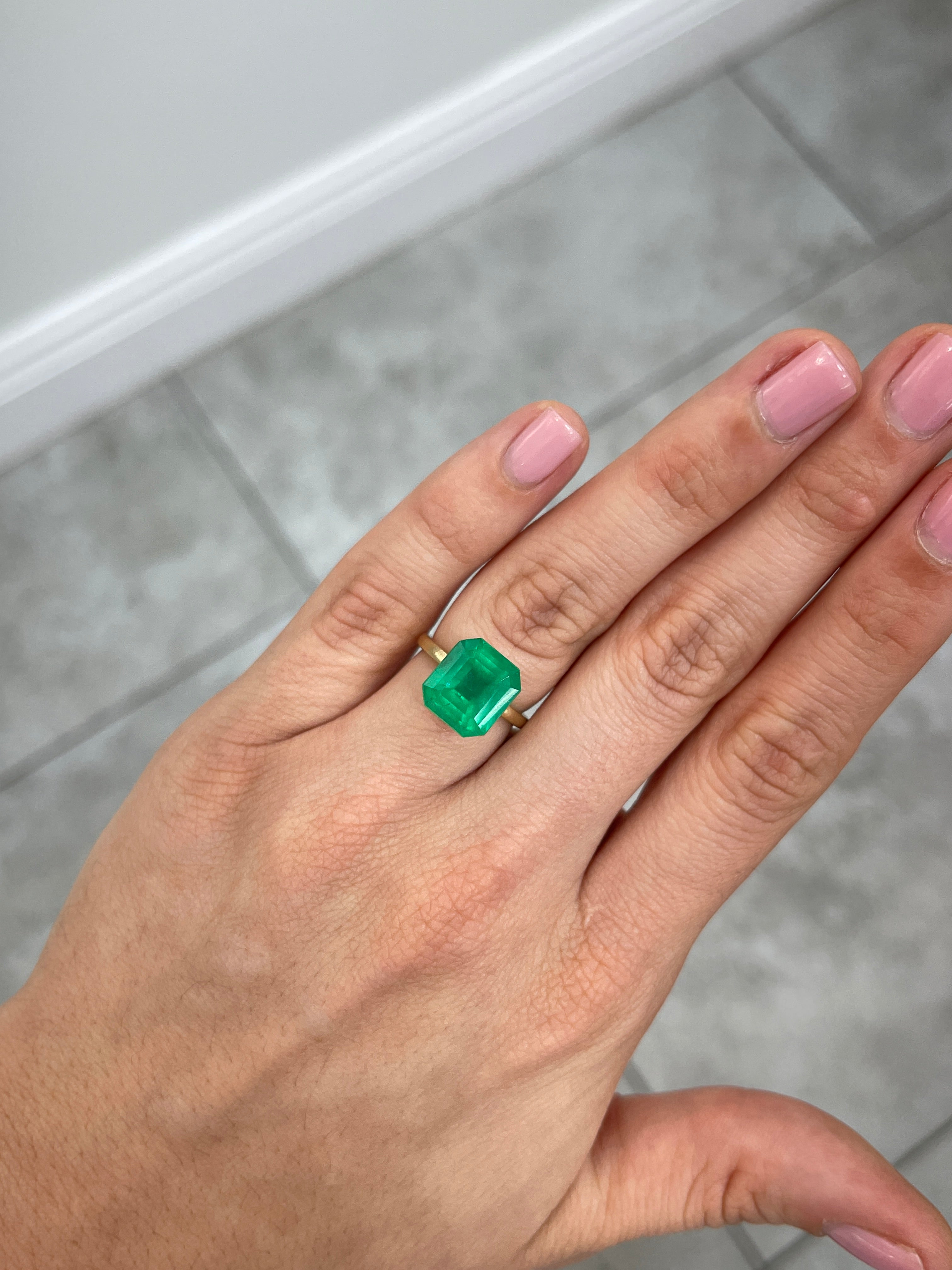 5.94 Carat 12x11 Deep Green Natural Loose Colombian Emerald- Emerald Cut - JR Colombian Emeralds