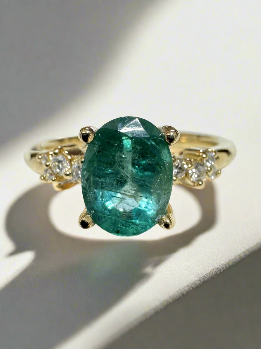 1.41tcw 18K Oval Cut Emerald & Diamond Constellation Accent Right Hand Ring - JR Colombian Emeralds