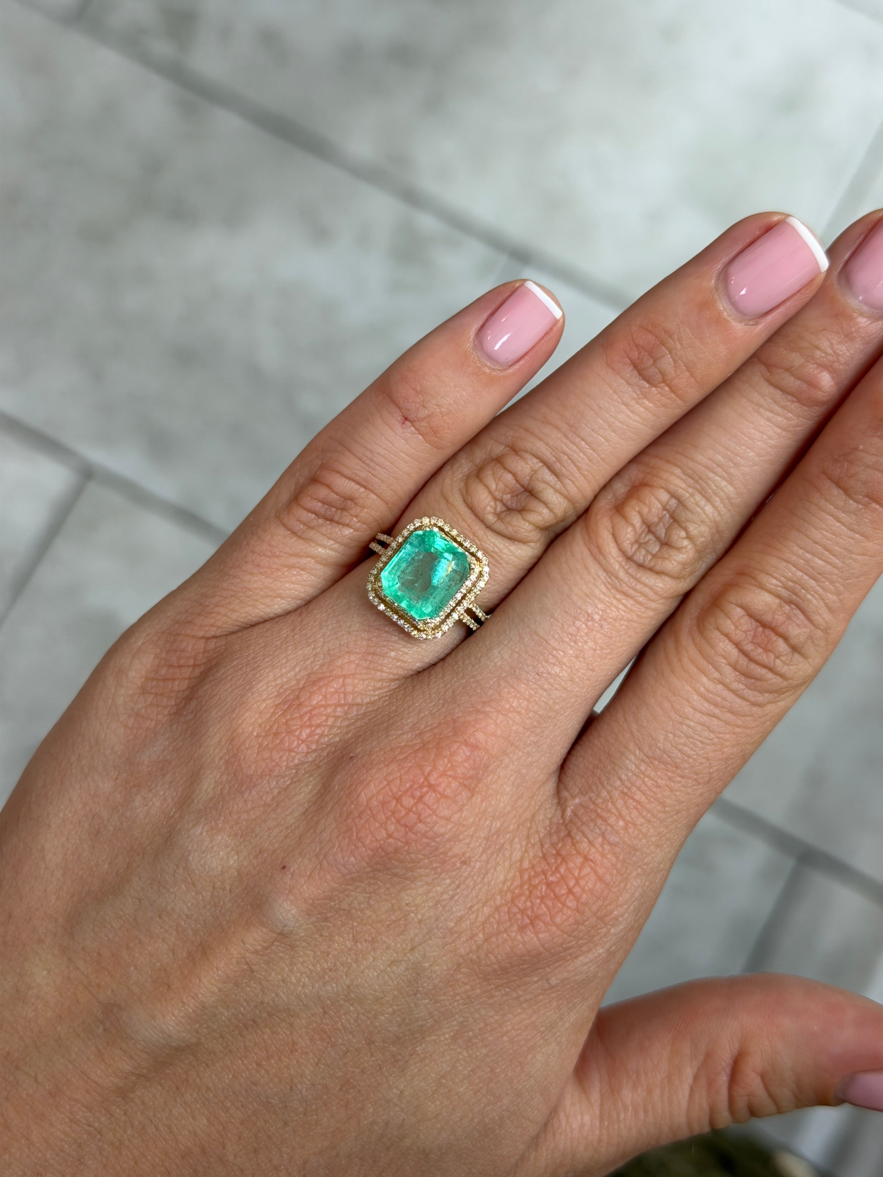 4.12 Carat 10.6x9.3 Medium Light Bluish Green Natural Loose Colombian Emerald-Chunky Emerald Cut