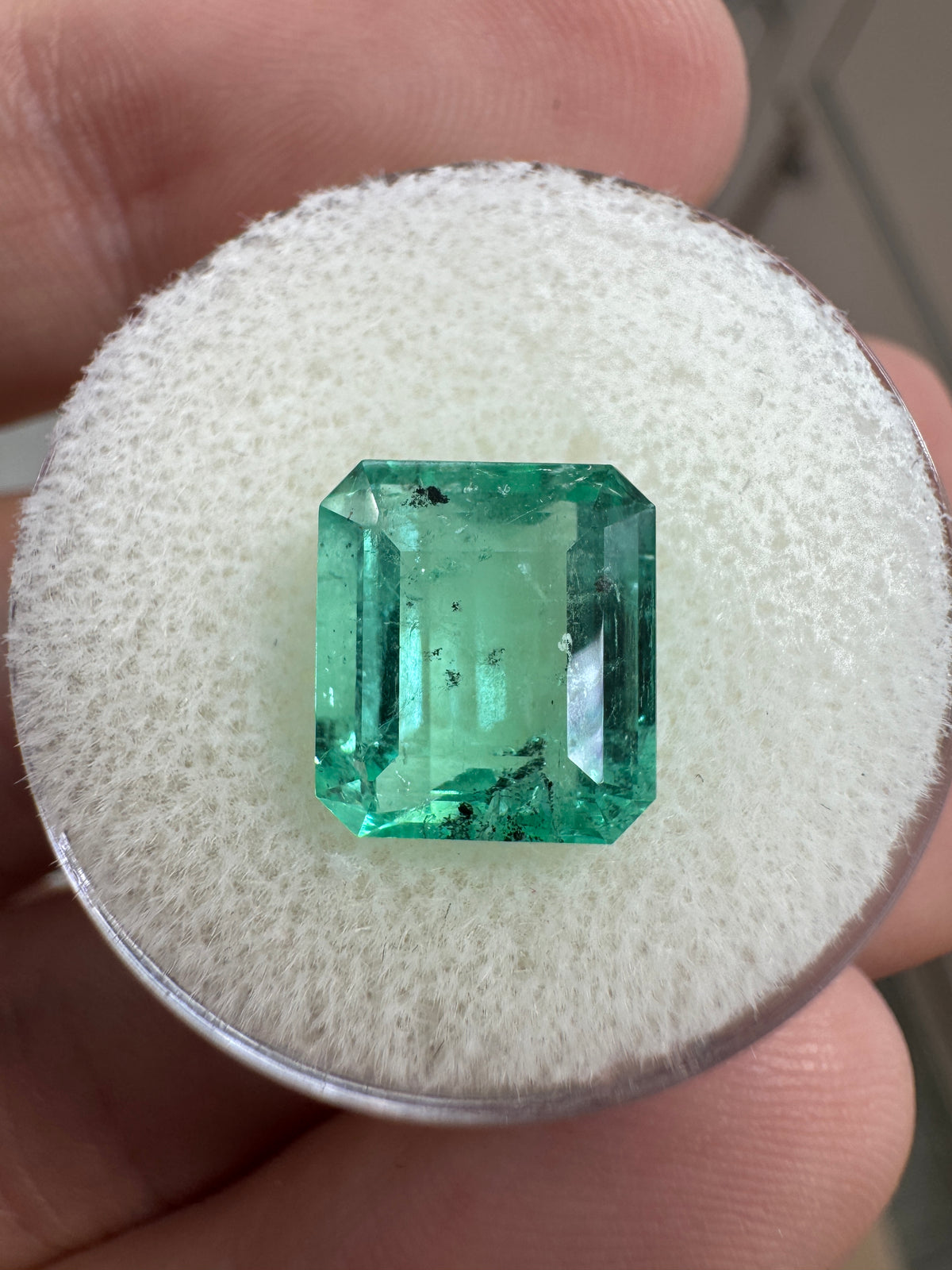 3.51 Carat 10x9 Freckled Bluish Green Natural Loose Colombian Emerald-Emerald Cut