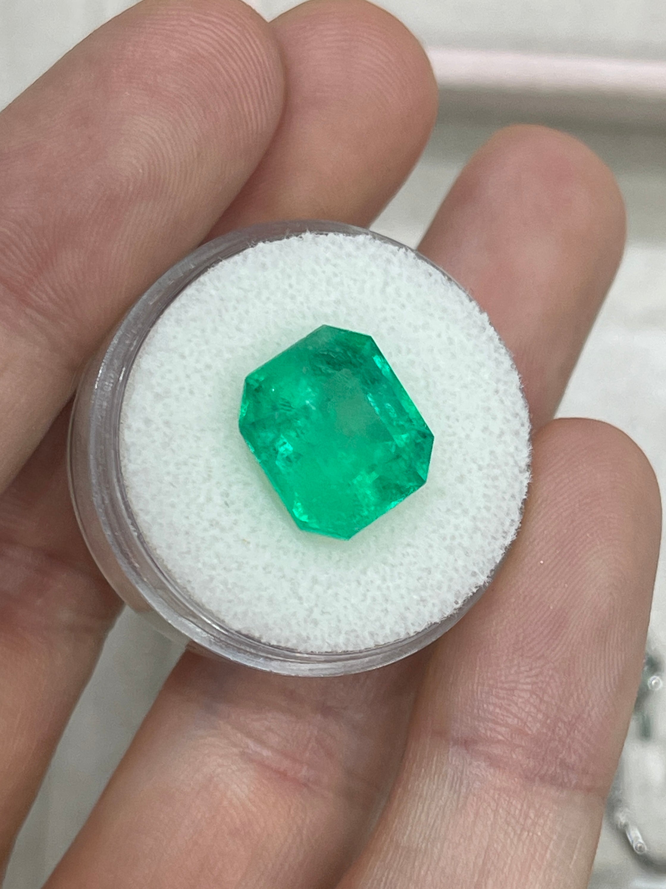 6.99 Carat 12x11 Spring Green Natural Loose Colombian Emerald-Emerald Cut - JR Colombian Emeralds