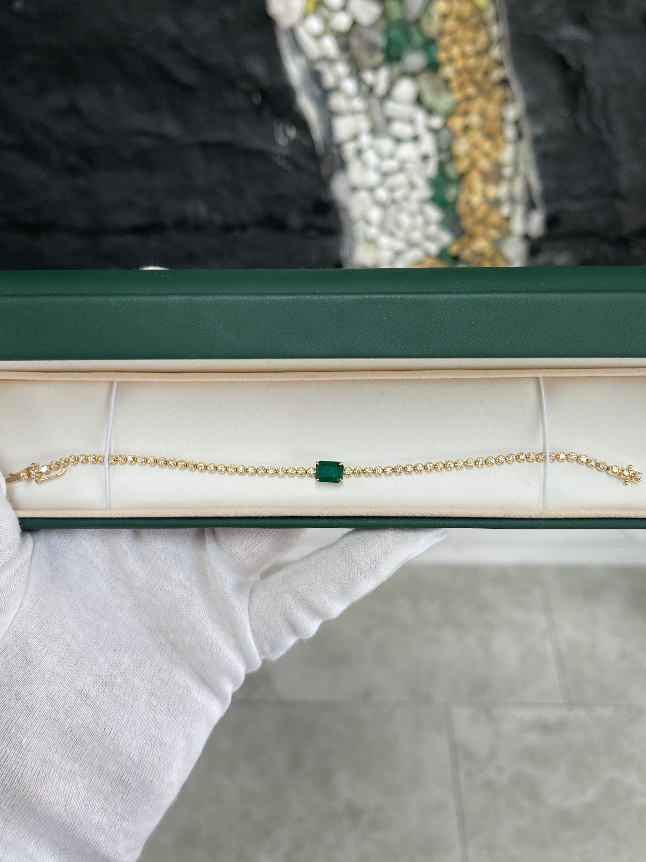 3.18tcw Emerald & Diamond Tennis Bracelet 14K Gold