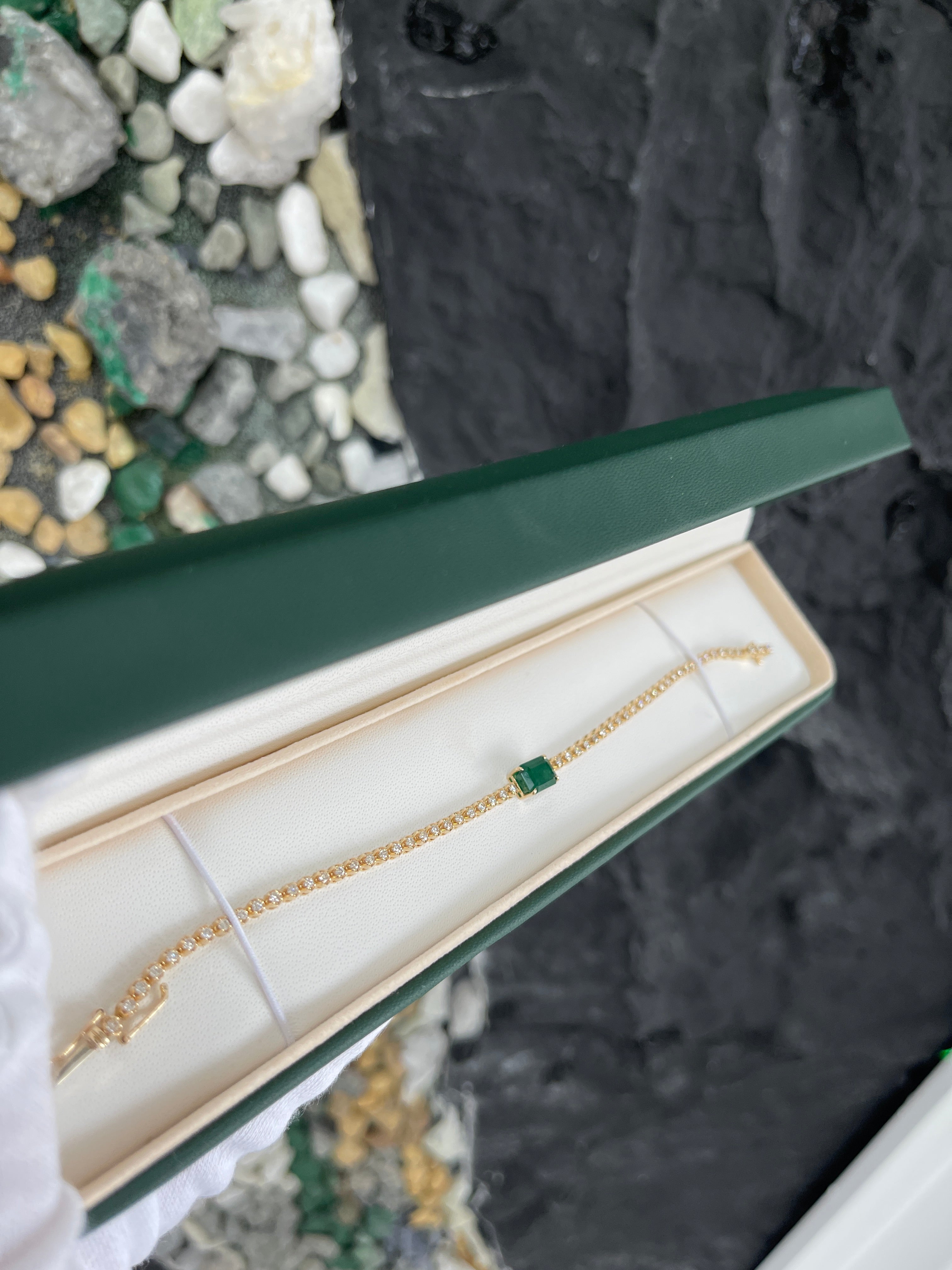 3.18tcw Emerald & Diamond Tennis Bracelet 14K Gold