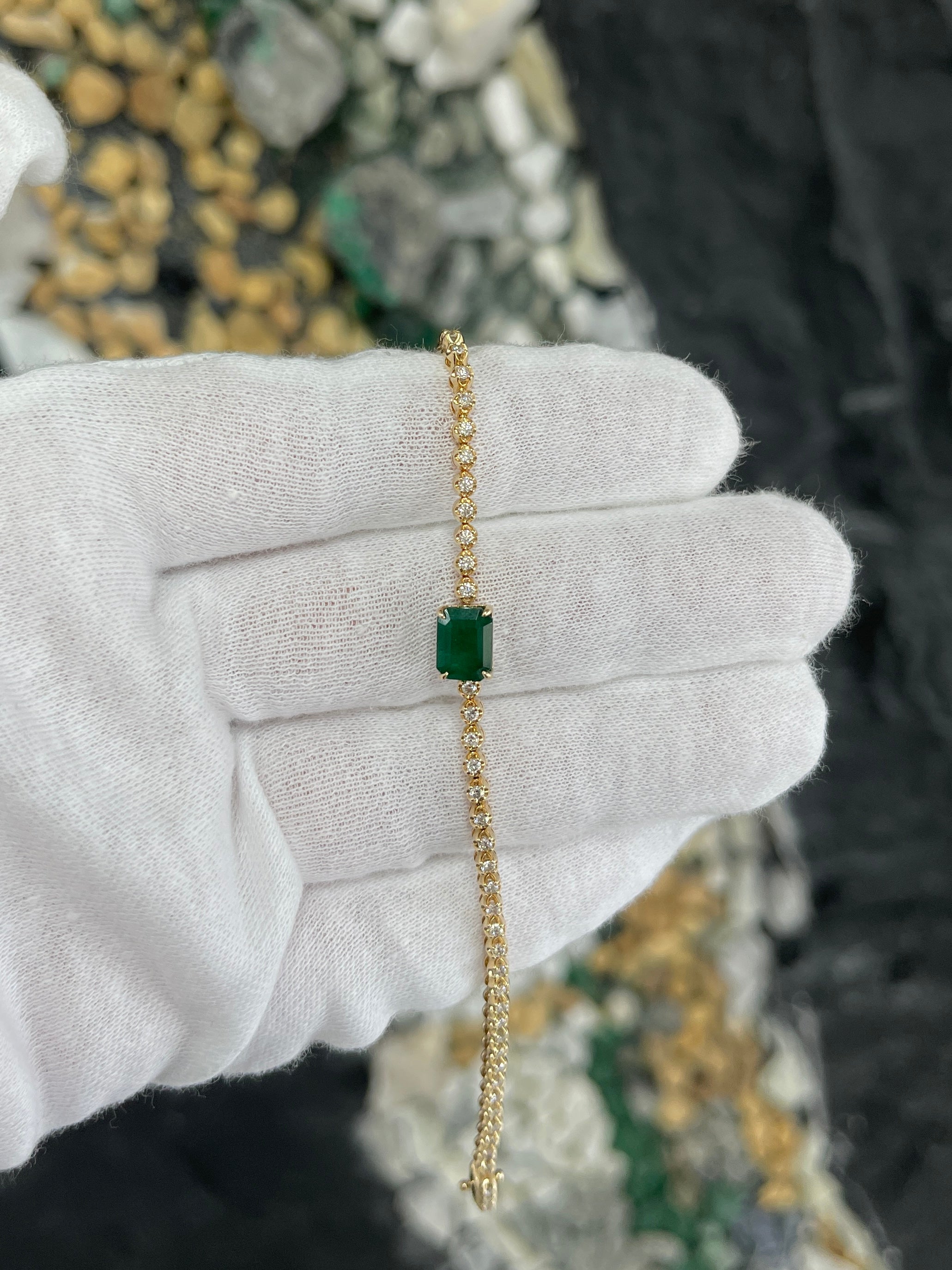 3.18tcw Emerald & Diamond Tennis Bracelet 14K Gold