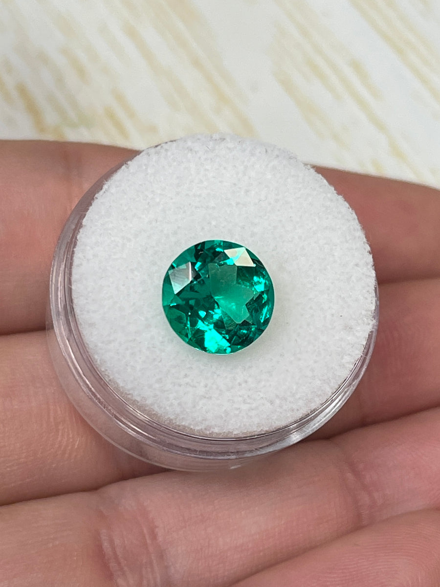 2.71 Carat 10x10 AAA+ Drop of Oil Minor Oil Natural Round Loose Colombian Emerald