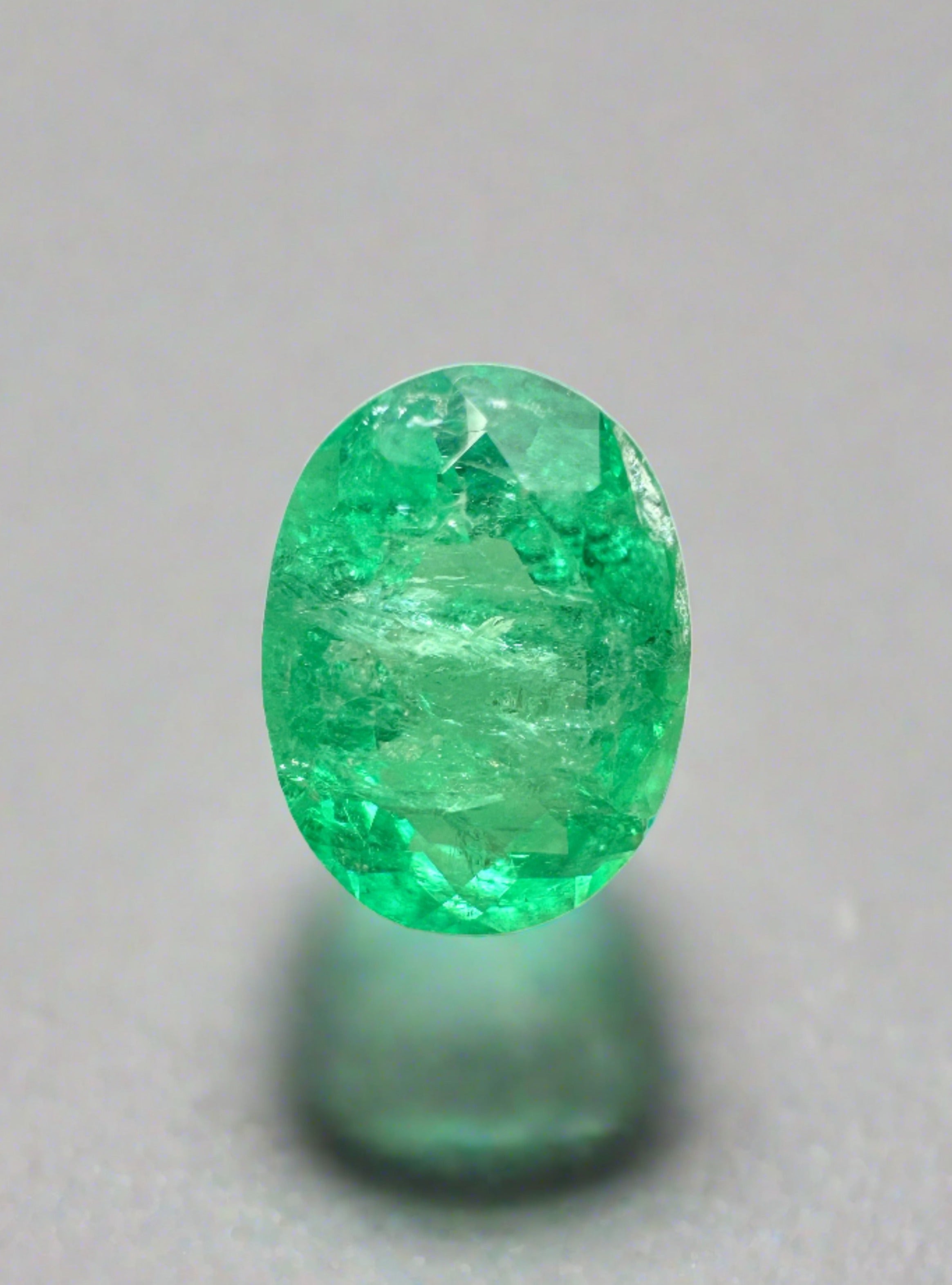 1.20 Carat Bright Spring Green Natural Loose Colombian Emerald-Oval Cut - JR Colombian Emeralds