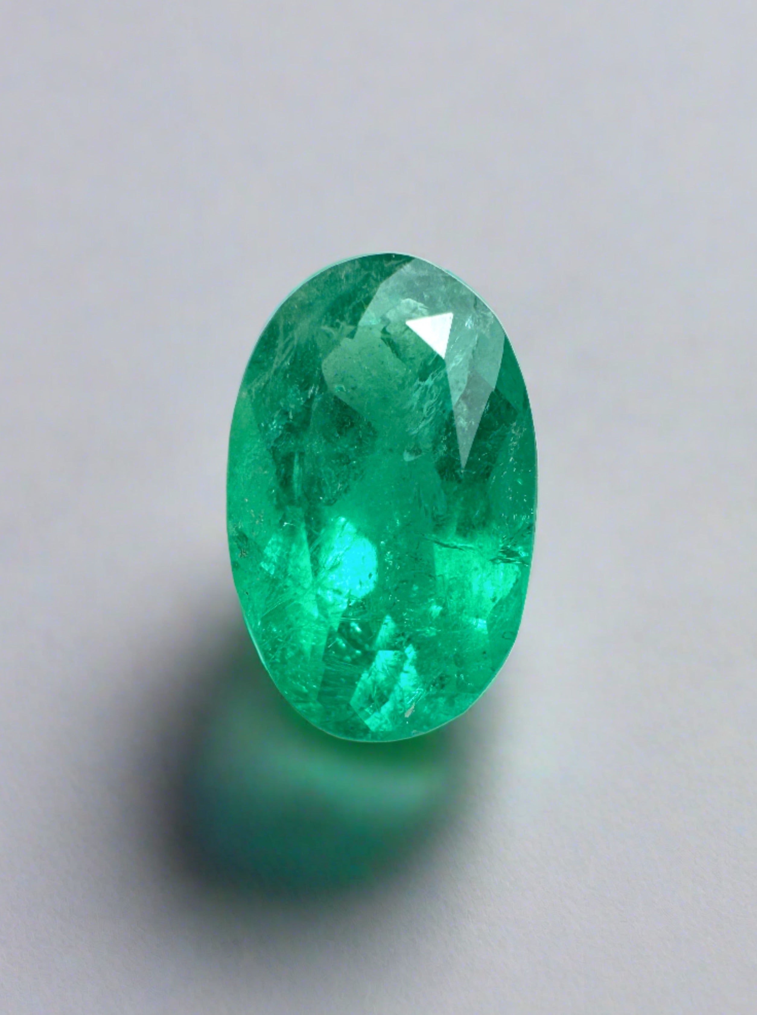 1.35 Carat 9.5x6 Elongated Grass Green Natural Loose Colombian Emerald-Oval Cut - JR Colombian Emeralds